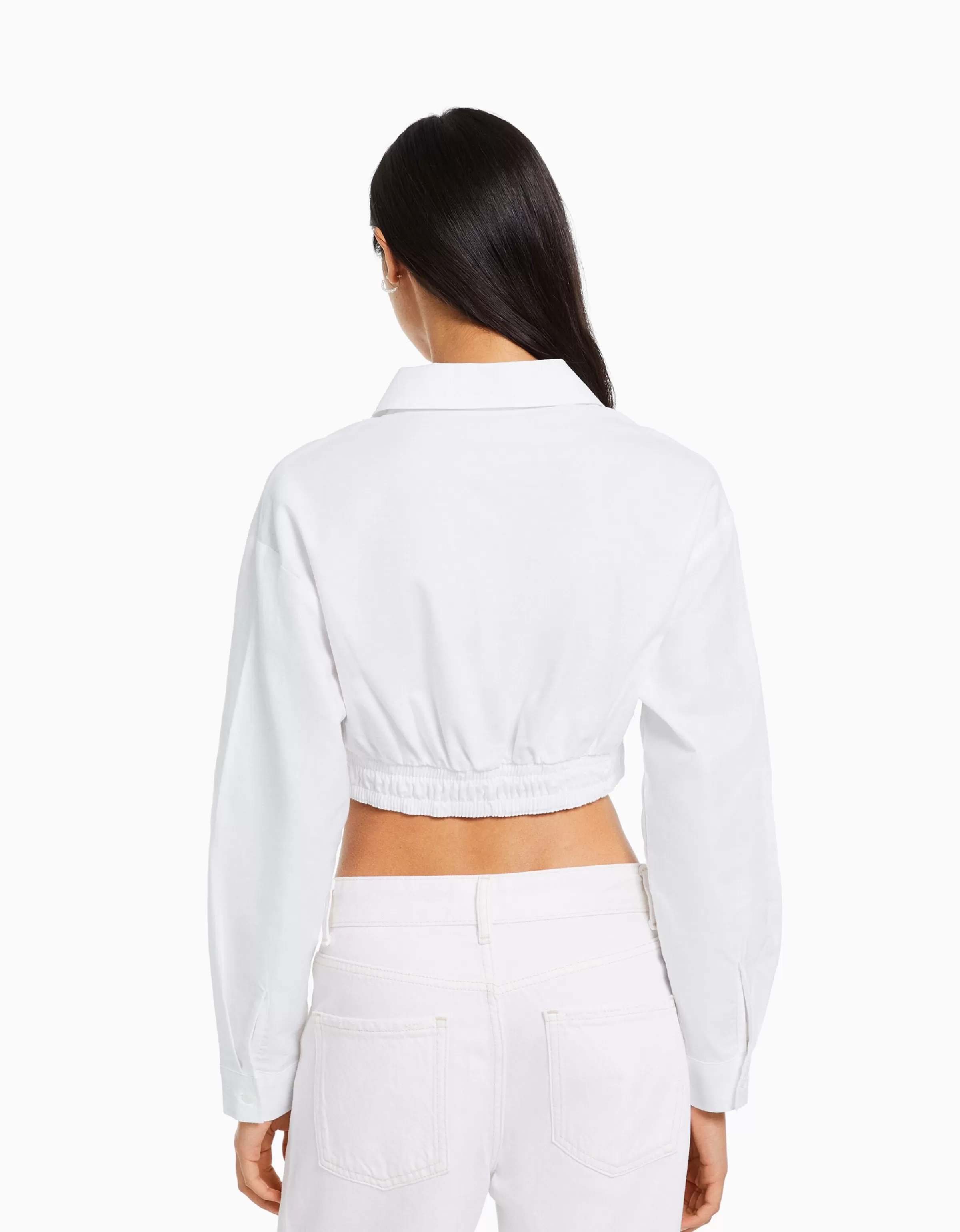 BERSHKA Vêtements*Chemise manches longues croisée devant Blanc