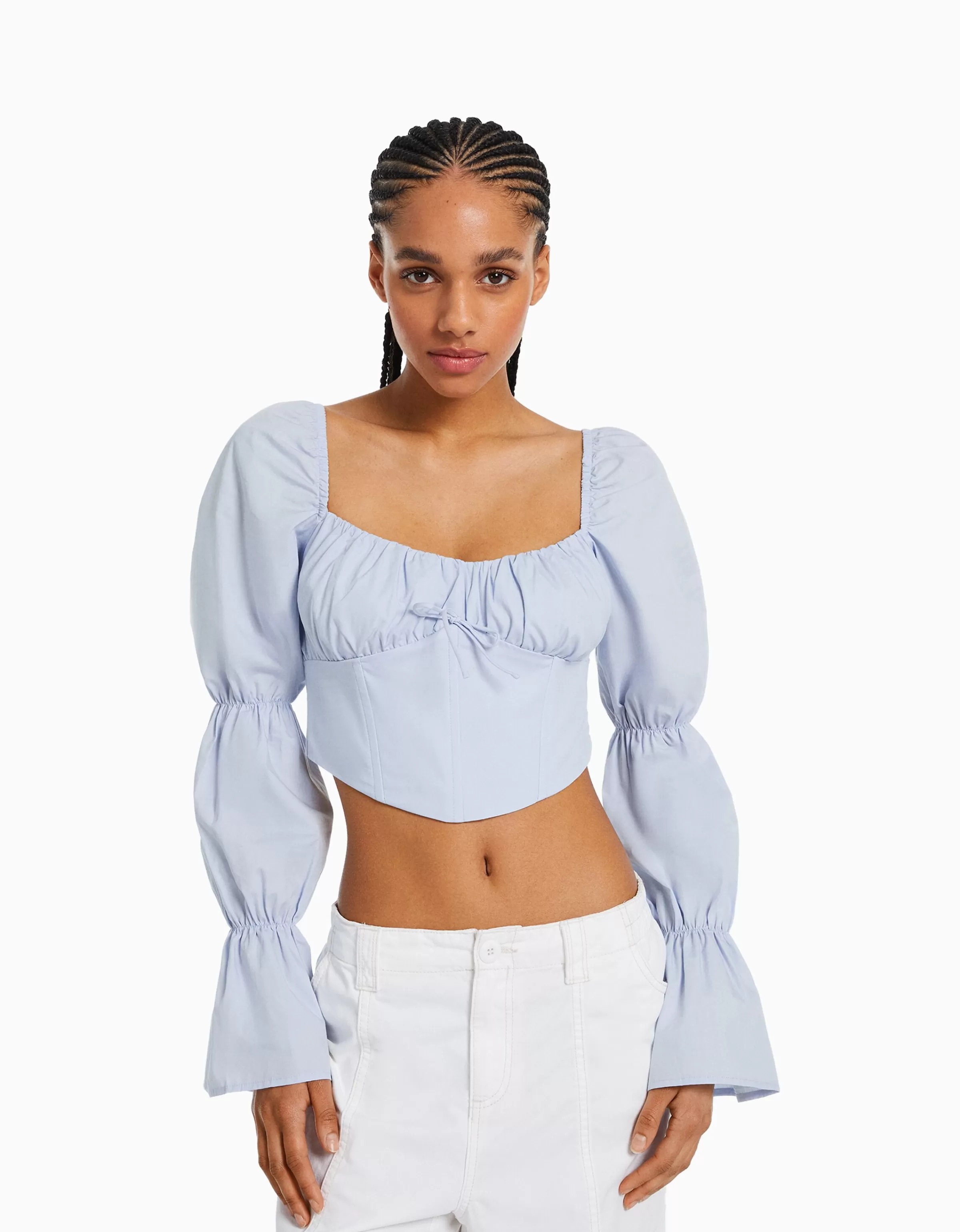 BERSHKA Chemises et blouses*Chemisier corset cropped manches longues Multicouleur