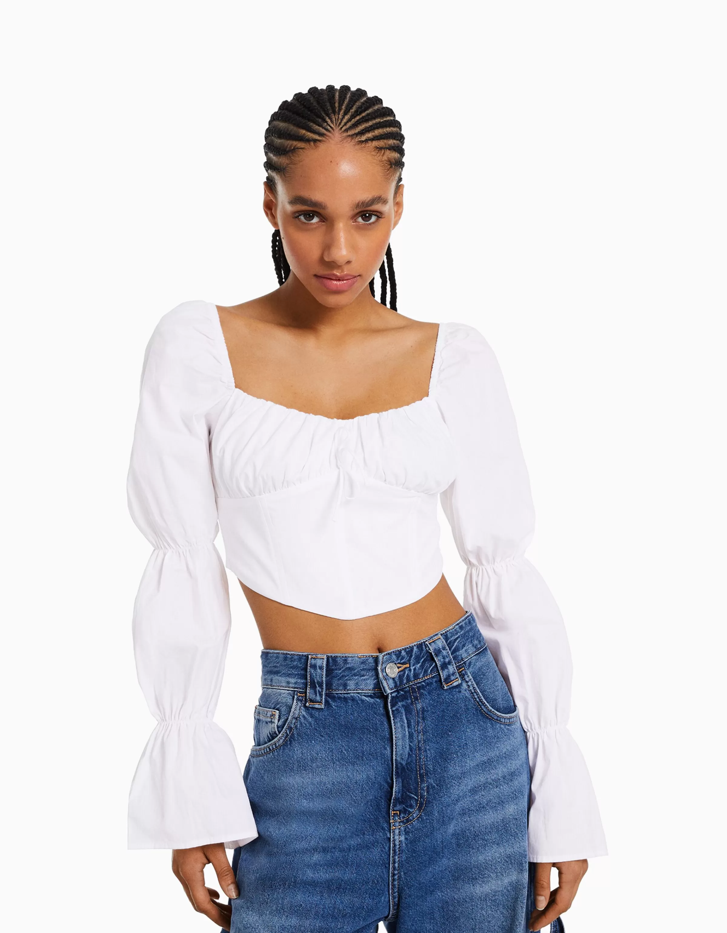 BERSHKA Chemises et blouses*Chemisier corset cropped manches longues Multicouleur