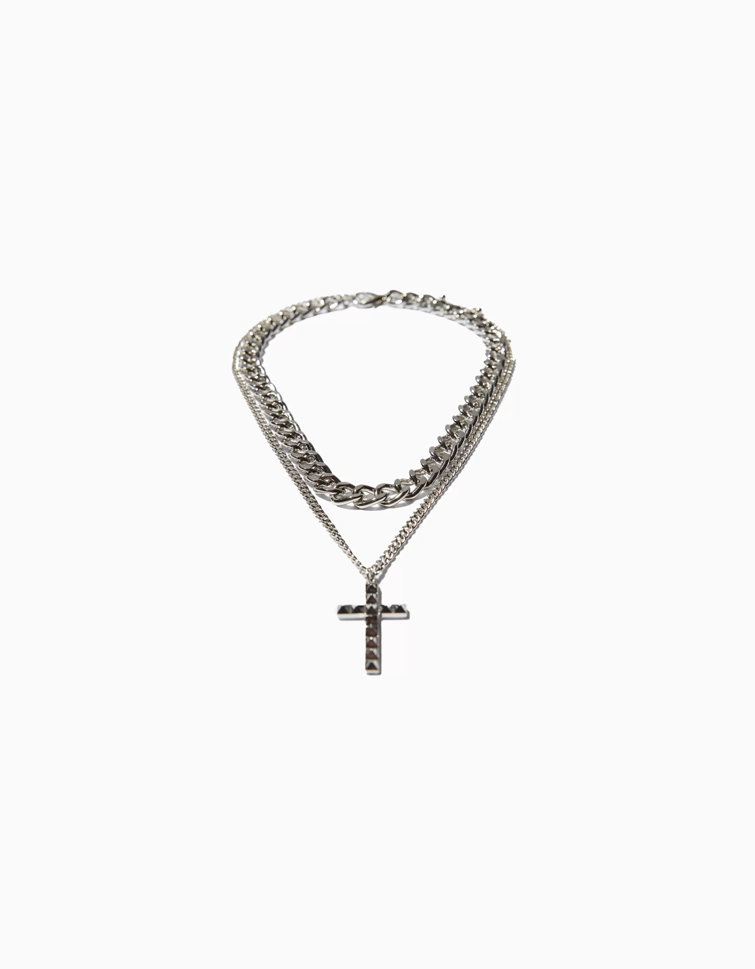 BERSHKA Tout voir*Collier croix Argent