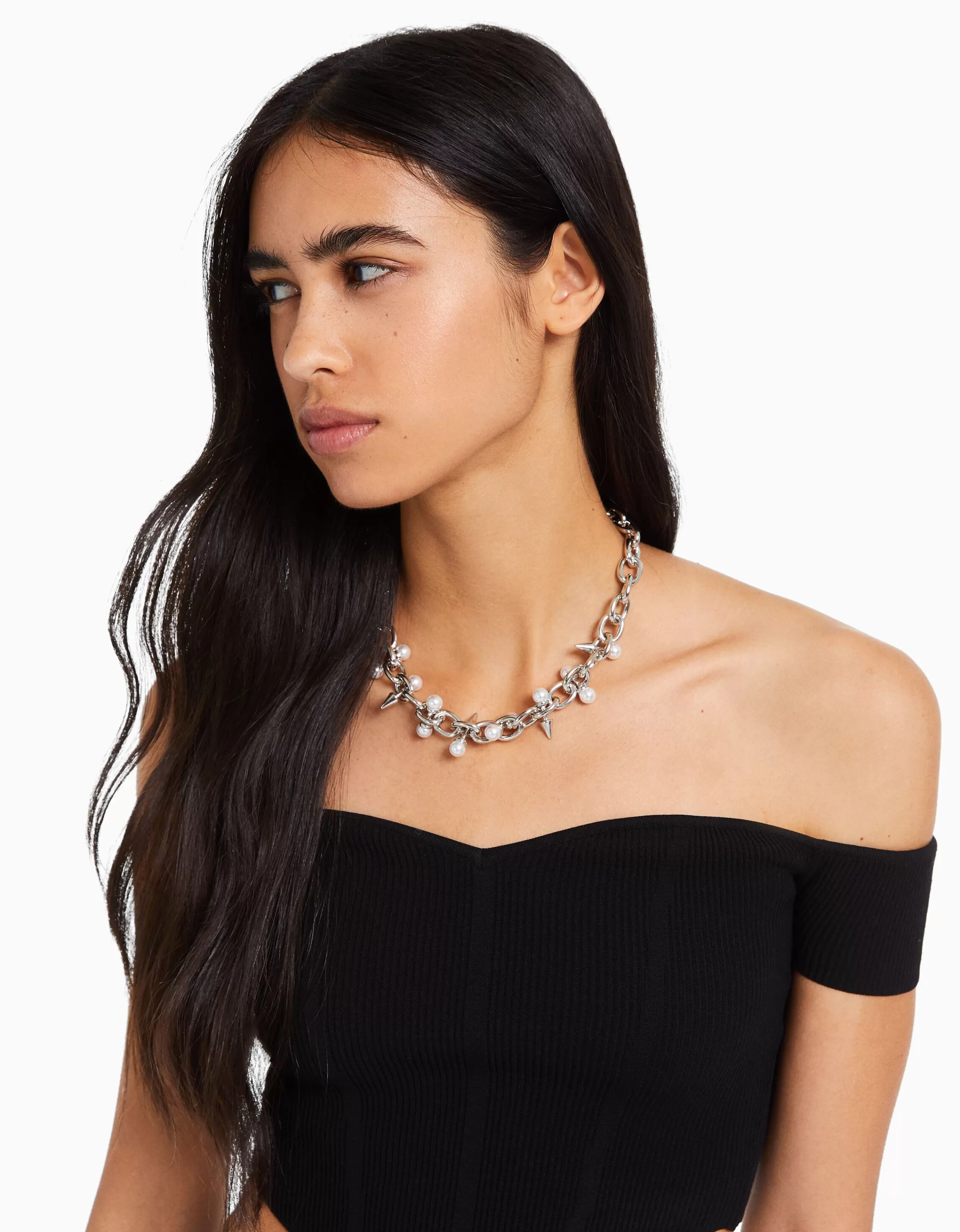 BERSHKA Tout voir*Collier pics perles fantaisie Argent