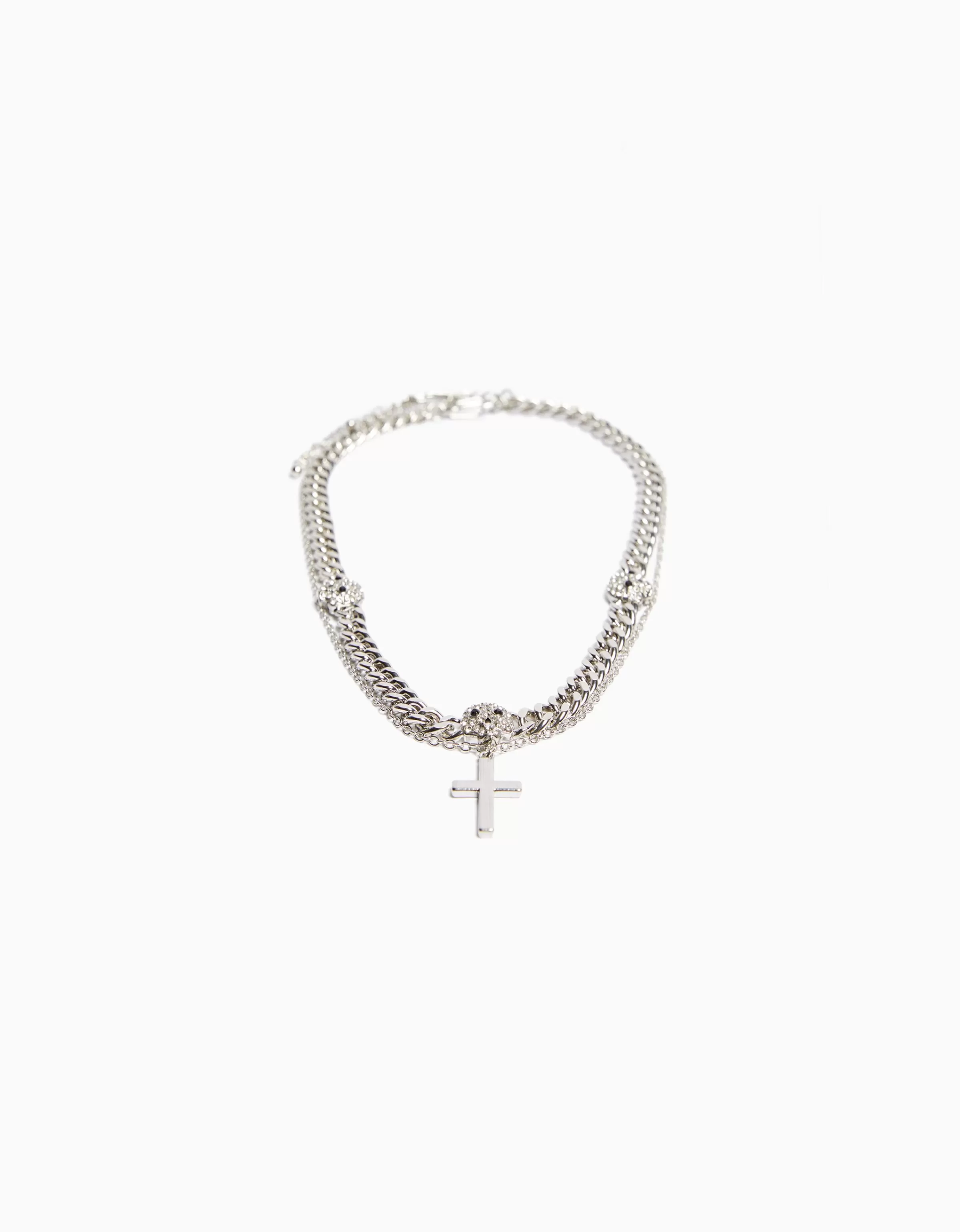 BERSHKA Tout voir*Collier tête de mort croix Argent