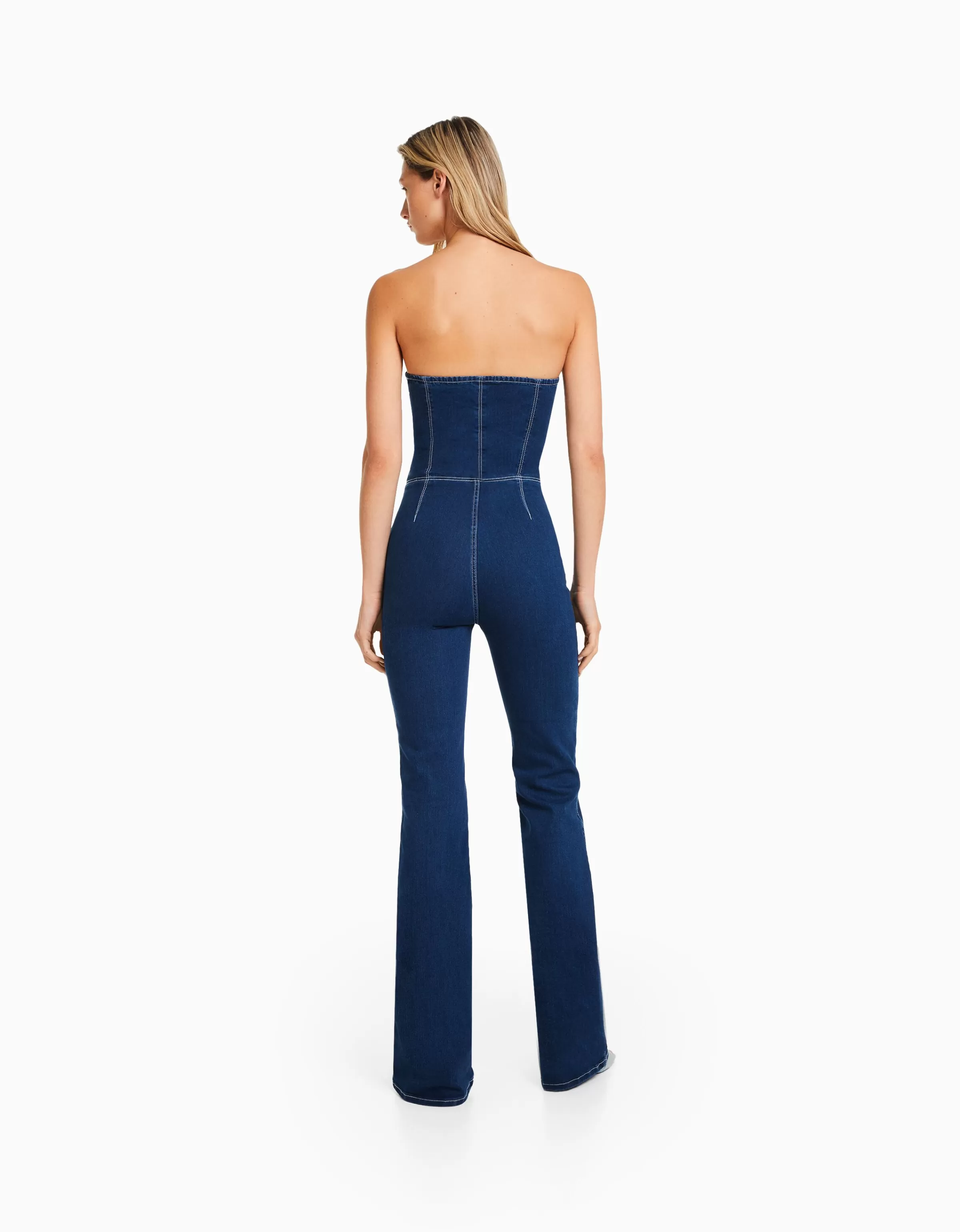 BERSHKA Vêtements*Combi-pantalon denim épaules dénudées Marine