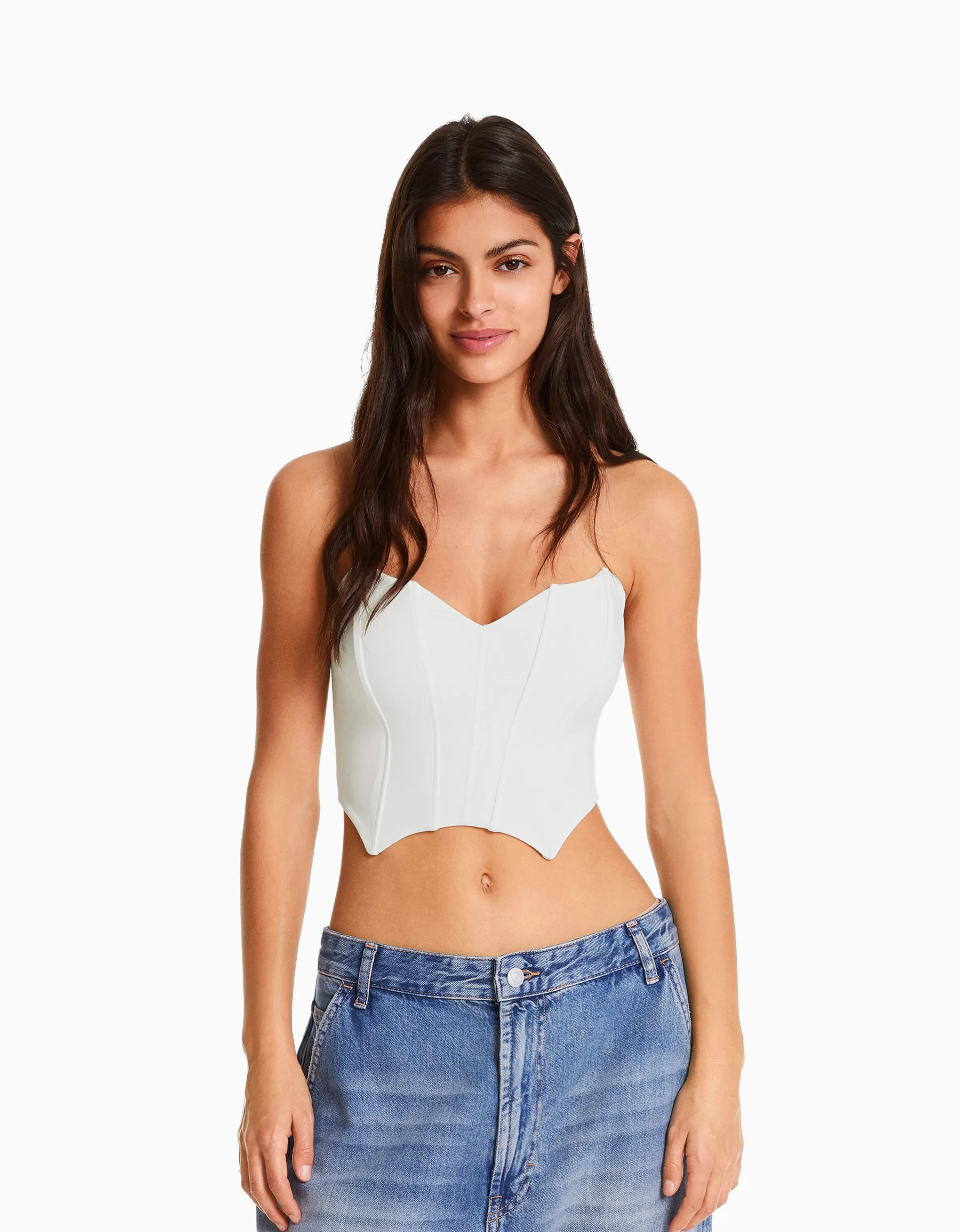 BERSHKA Vêtements*Corset cropped encolure en V Blanc