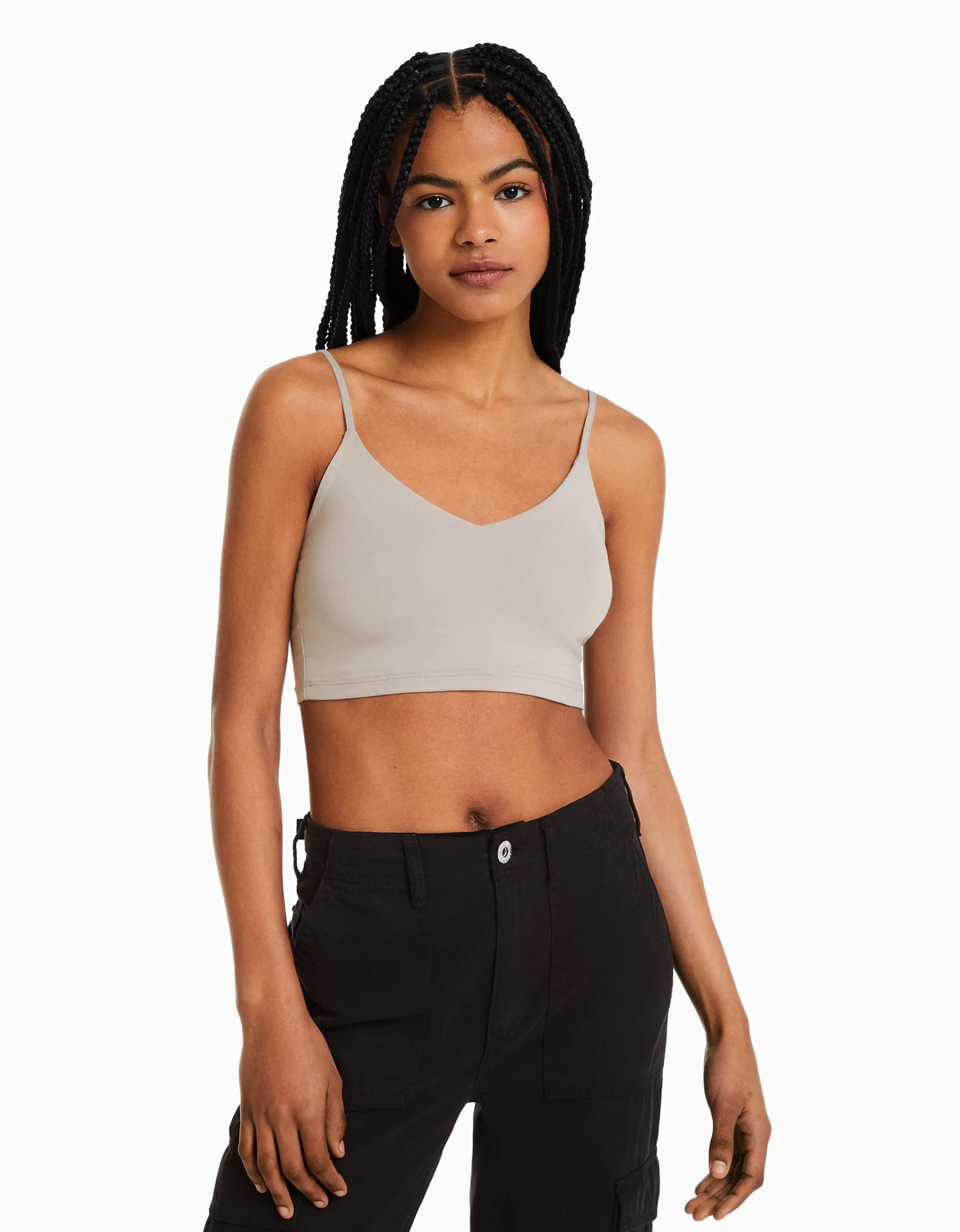 BERSHKA Tops et corsets*Crop top bretelles fines Blanc