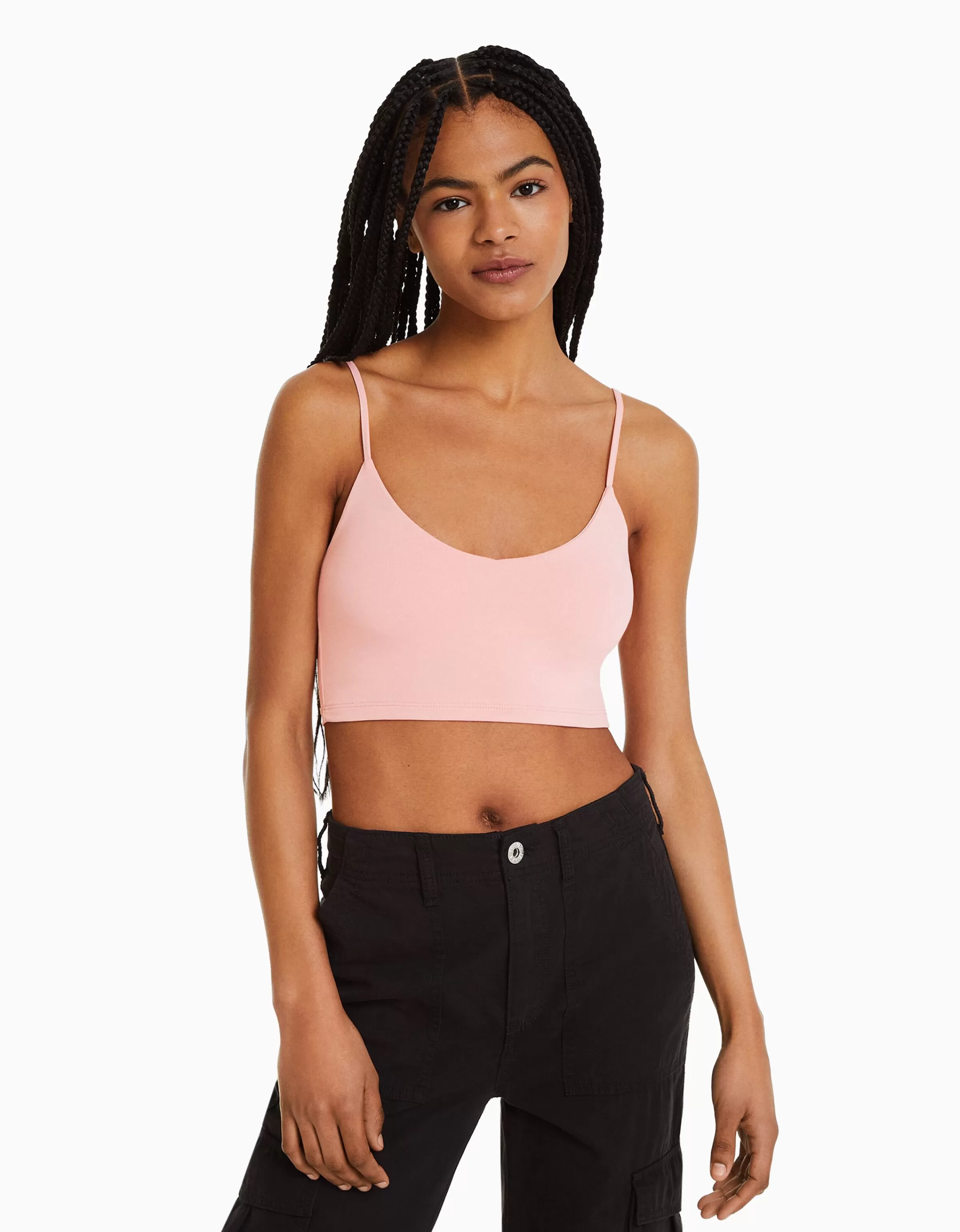 BERSHKA Tops et corsets*Crop top bretelles fines Blanc