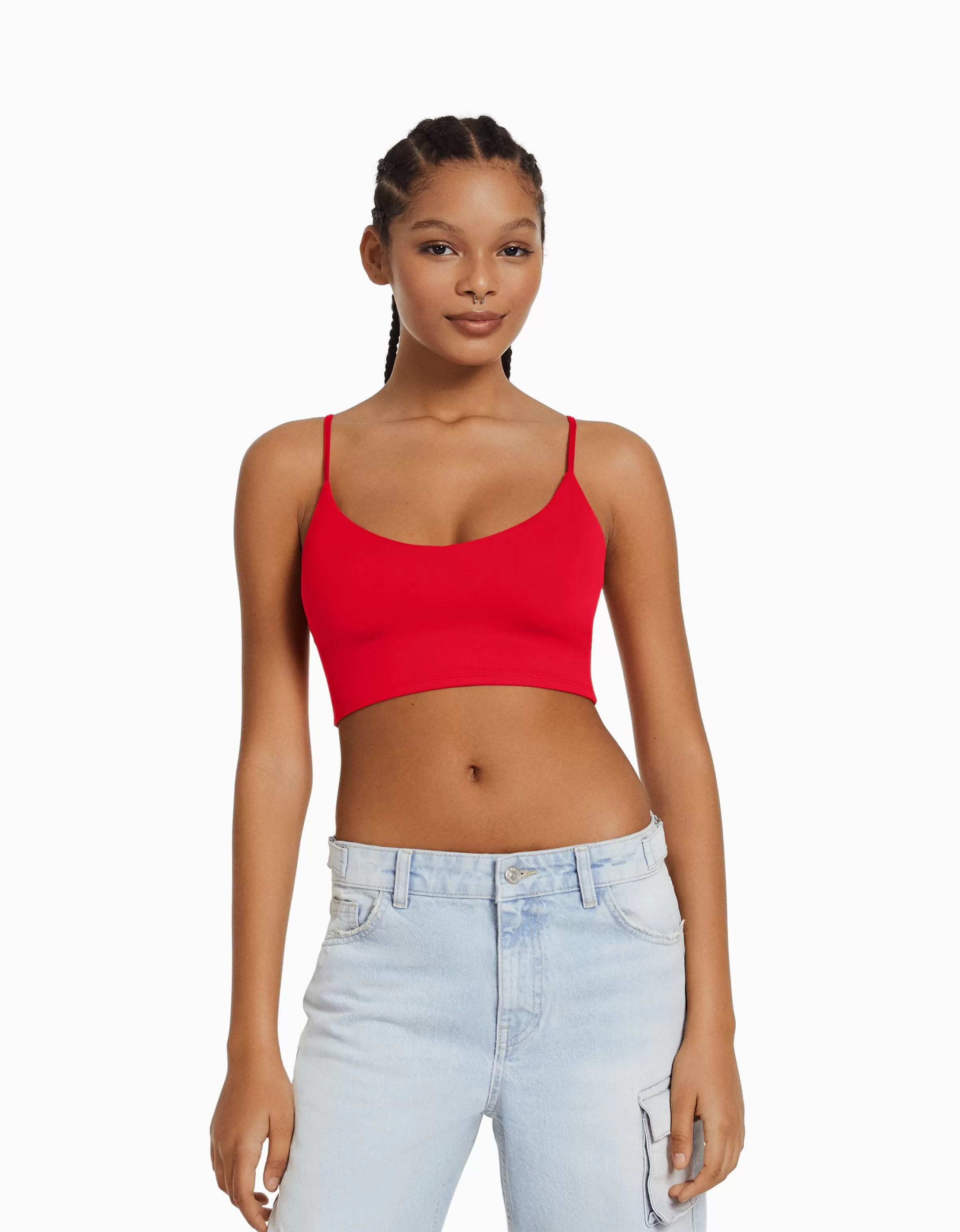 BERSHKA Tops et corsets*Crop top bretelles fines Blanc