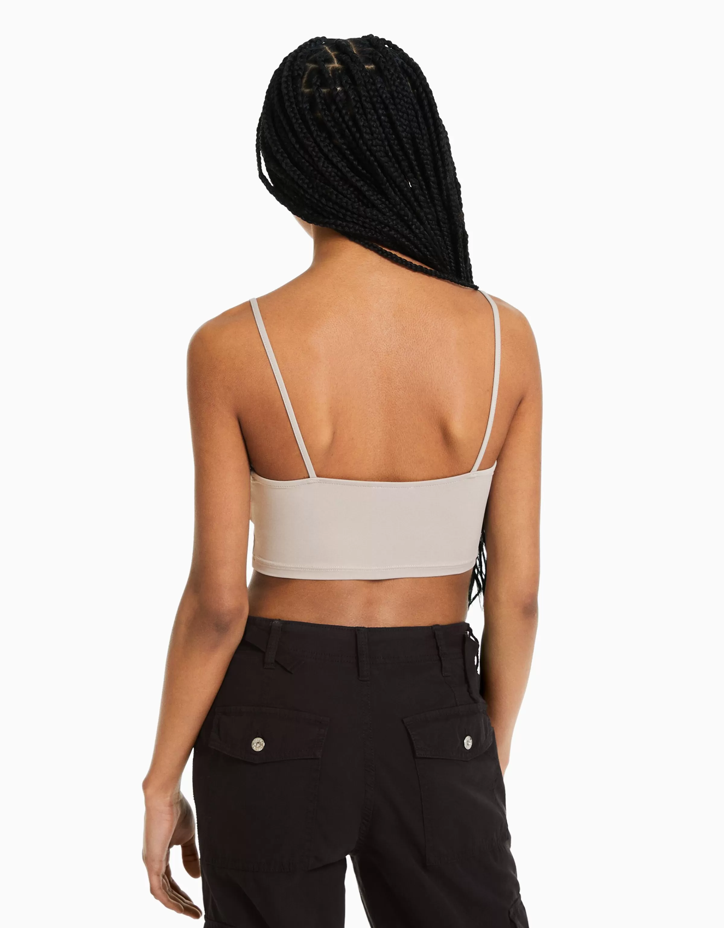 BERSHKA Tops et corsets*Crop top bretelles fines Blanc