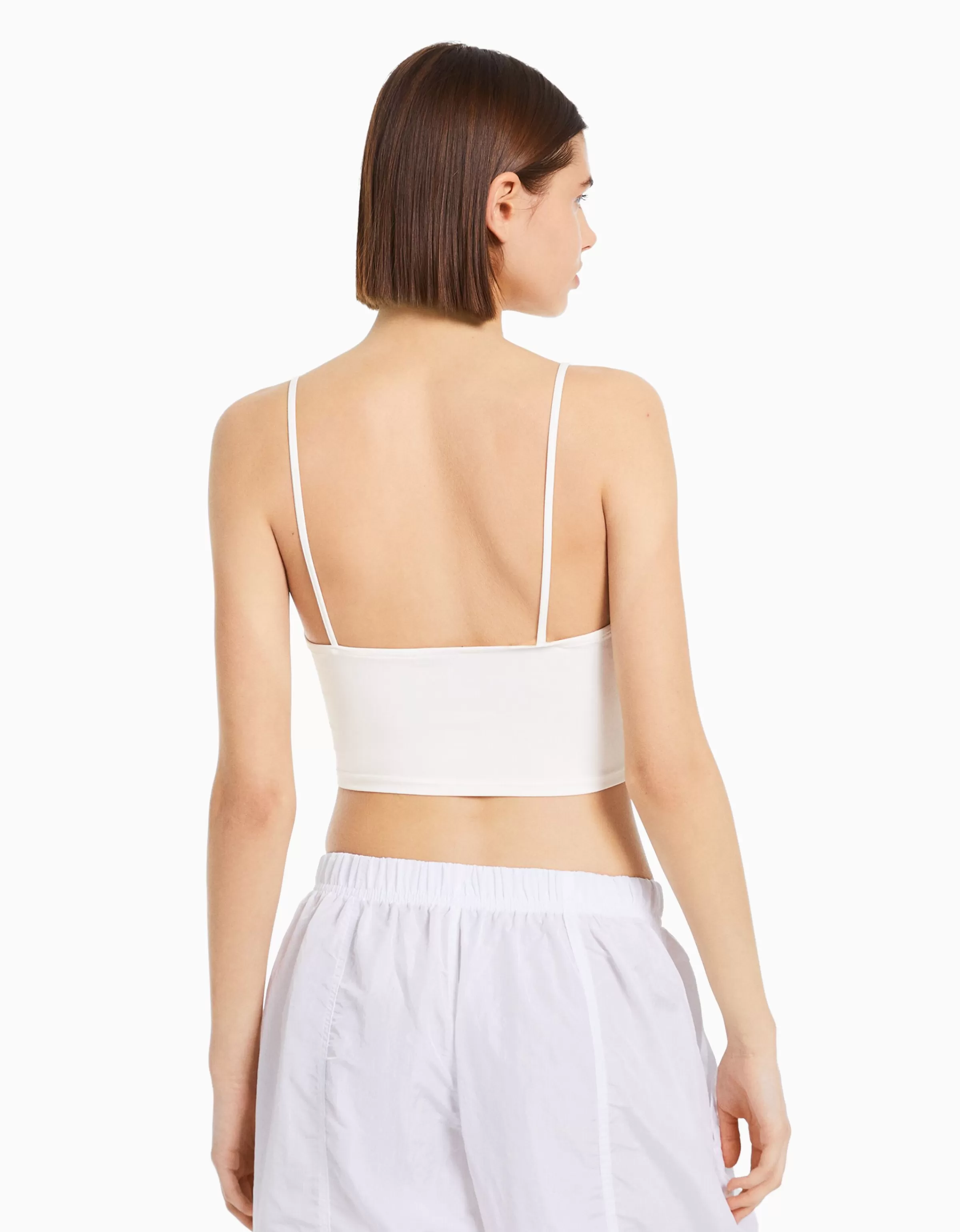 BERSHKA Tops et corsets*Crop top bretelles fines Blanc