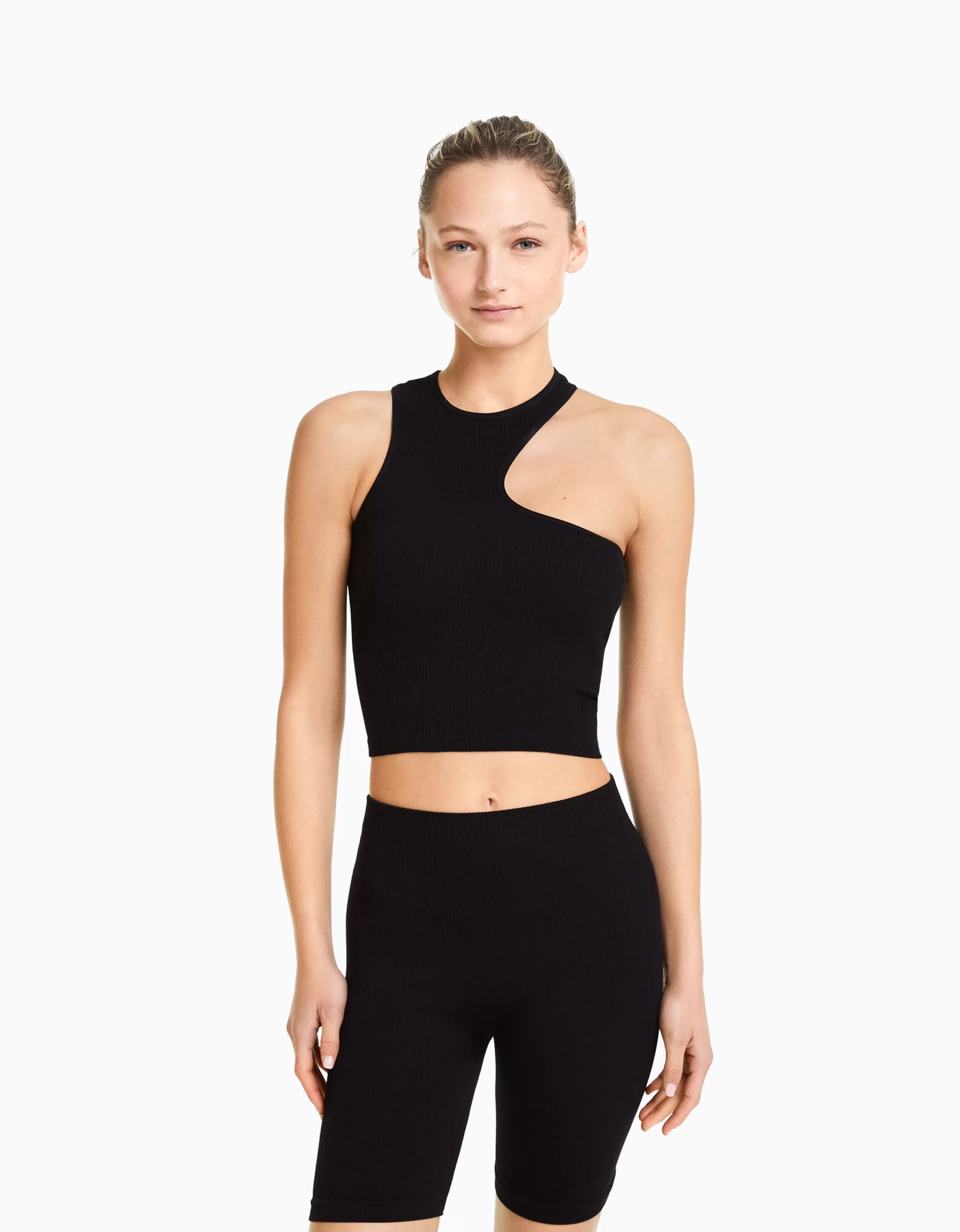 BERSHKA Pantalons*Cycliste seamless bord-côte Noir