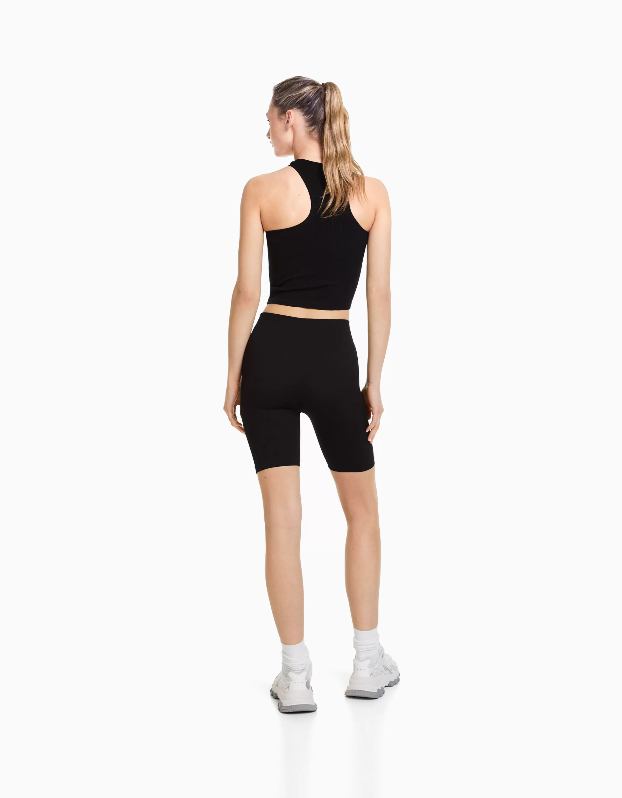 BERSHKA Pantalons*Cycliste seamless bord-côte Noir