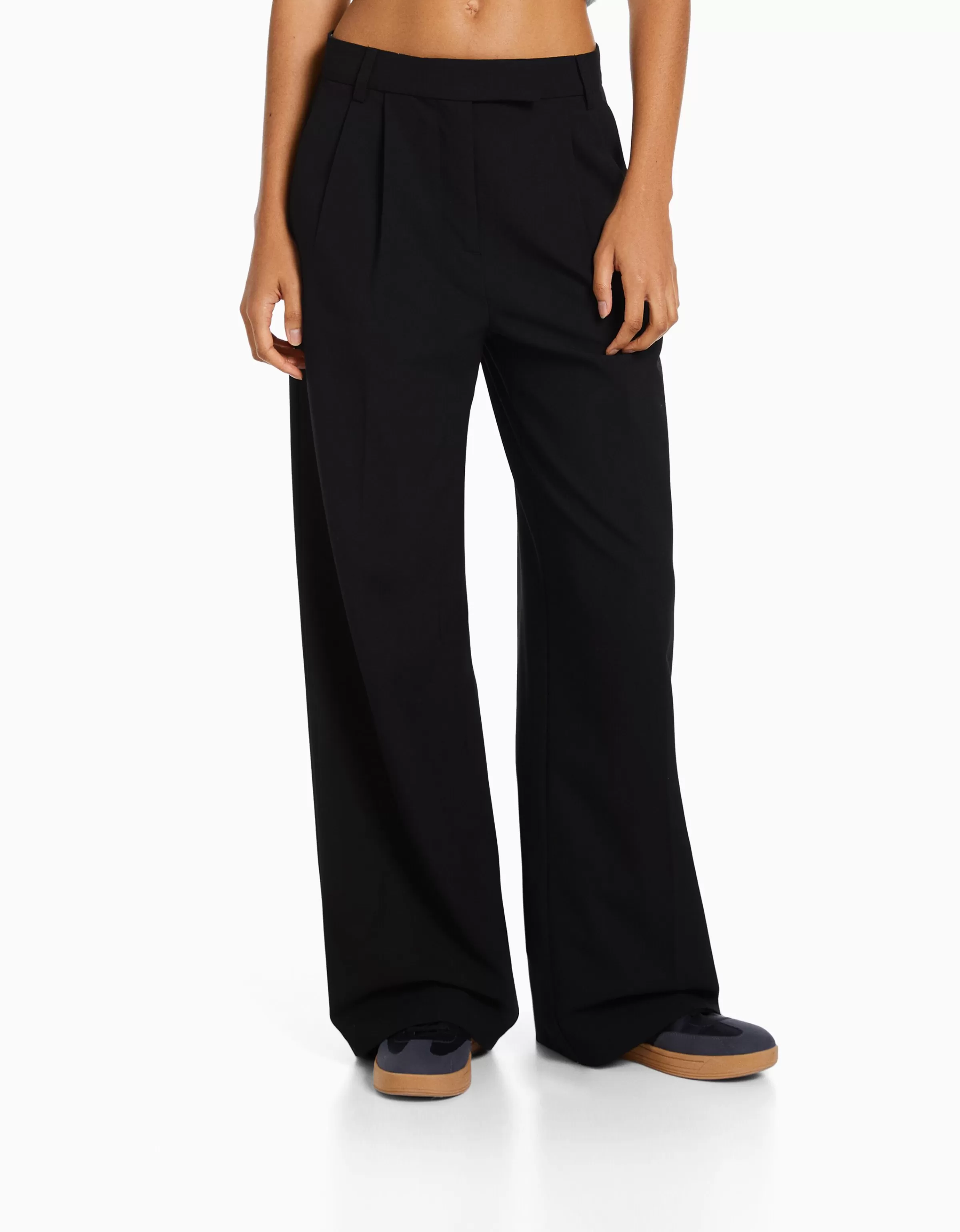 BERSHKA Pantalons*Dad fit - Pantalon tailoring wide leg Marine