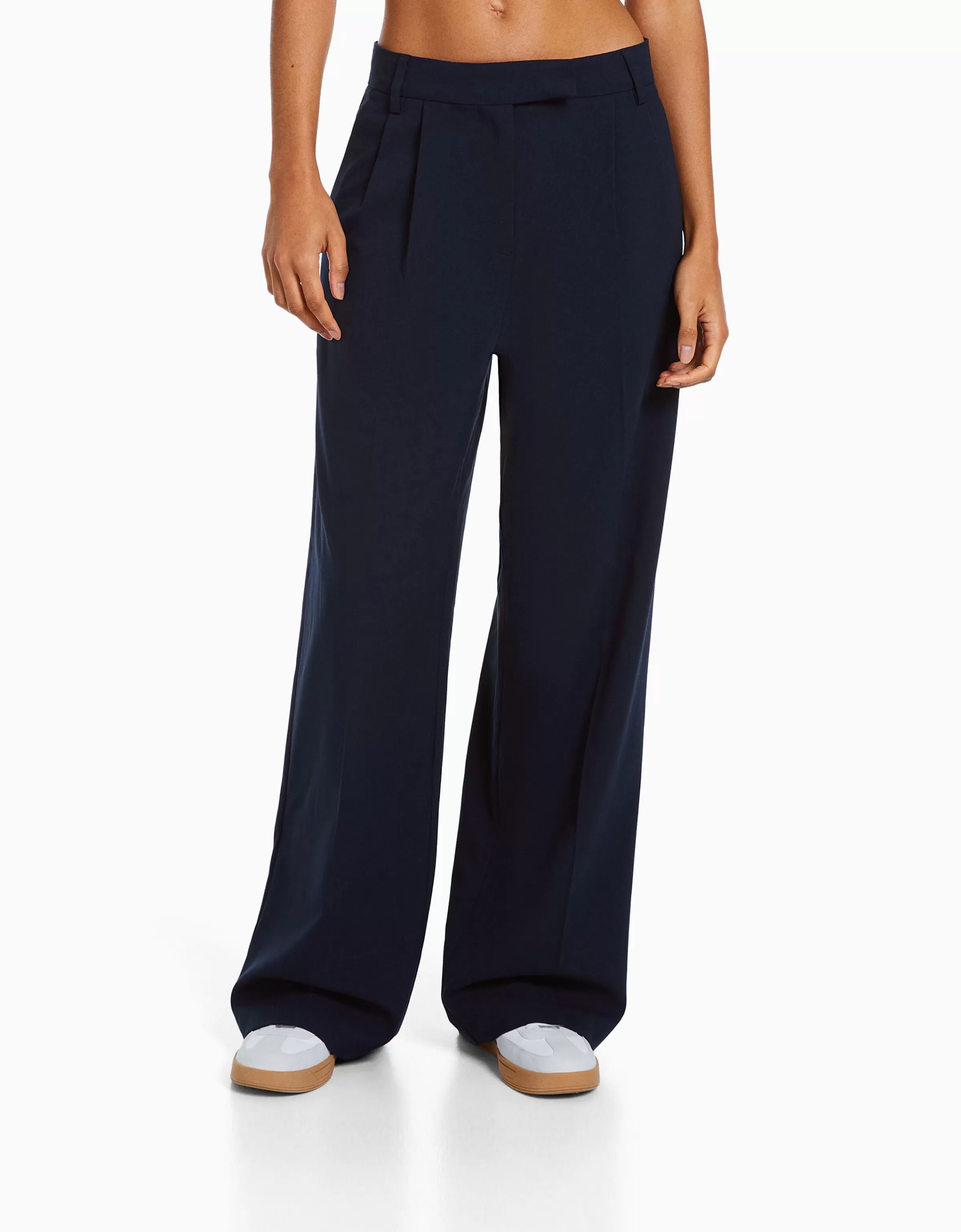 BERSHKA Pantalons*Dad fit - Pantalon tailoring wide leg Marine