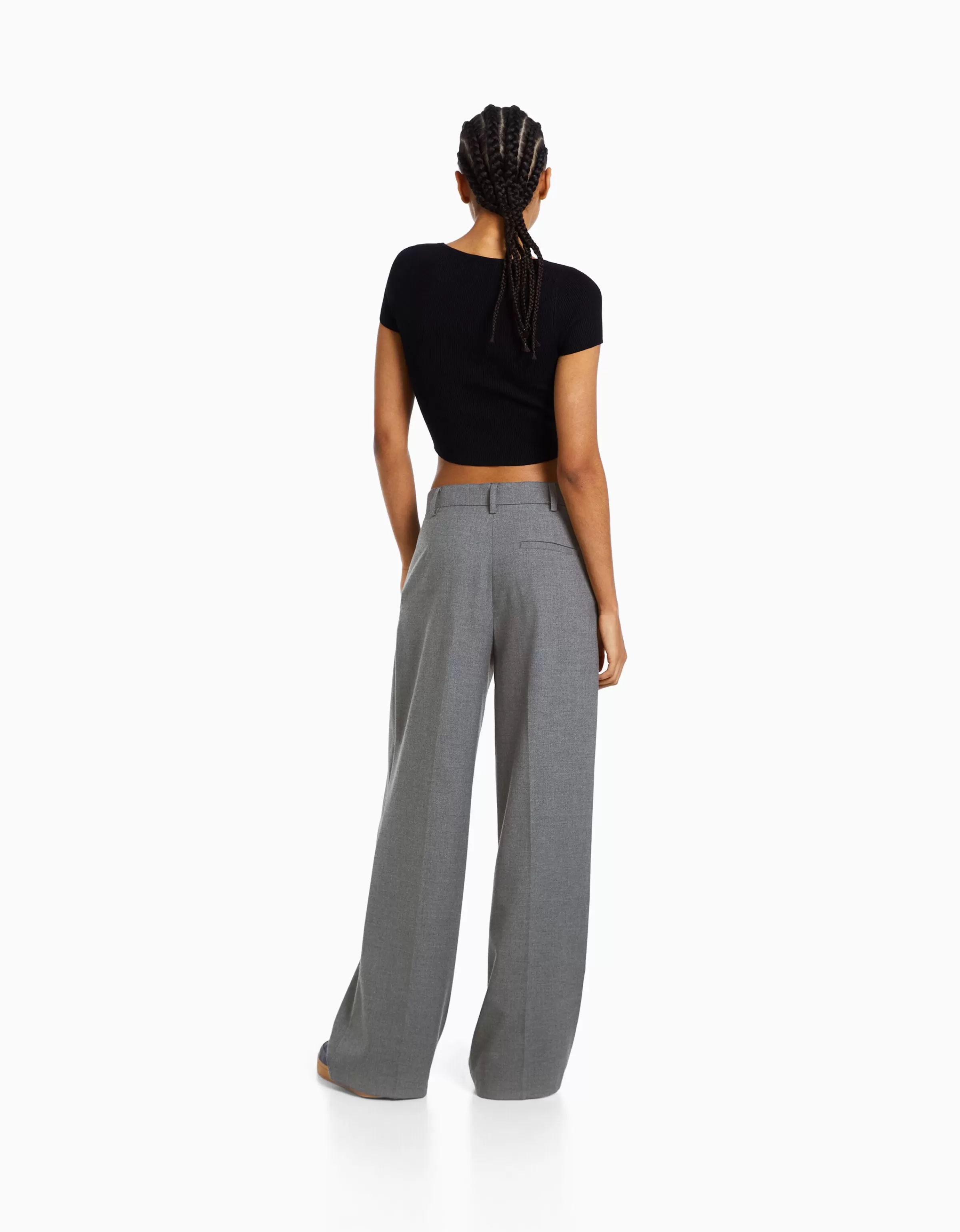 BERSHKA Pantalons*Dad fit - Pantalon tailoring wide leg Marine