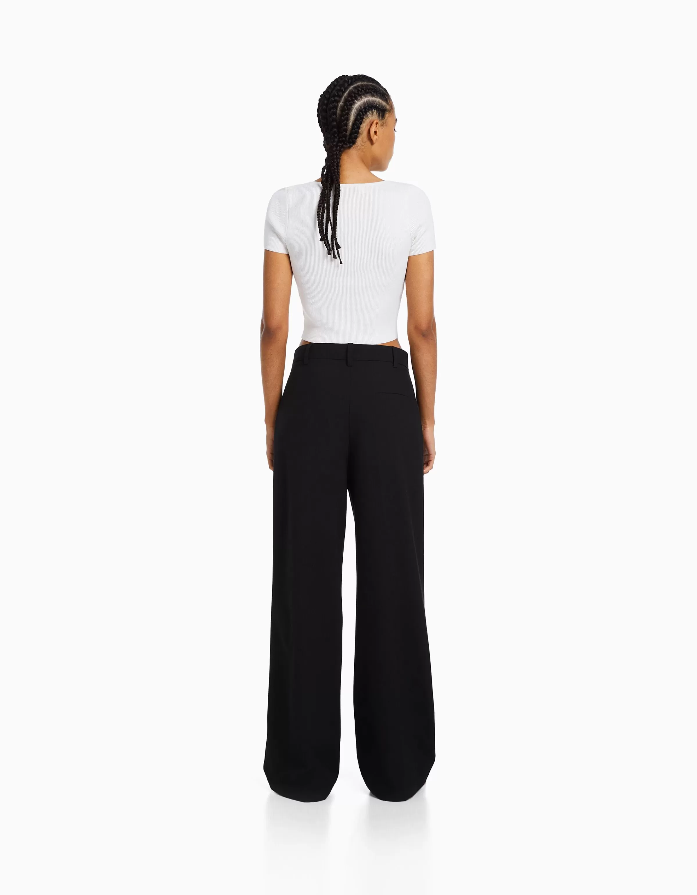 BERSHKA Pantalons*Dad fit - Pantalon tailoring wide leg Marine