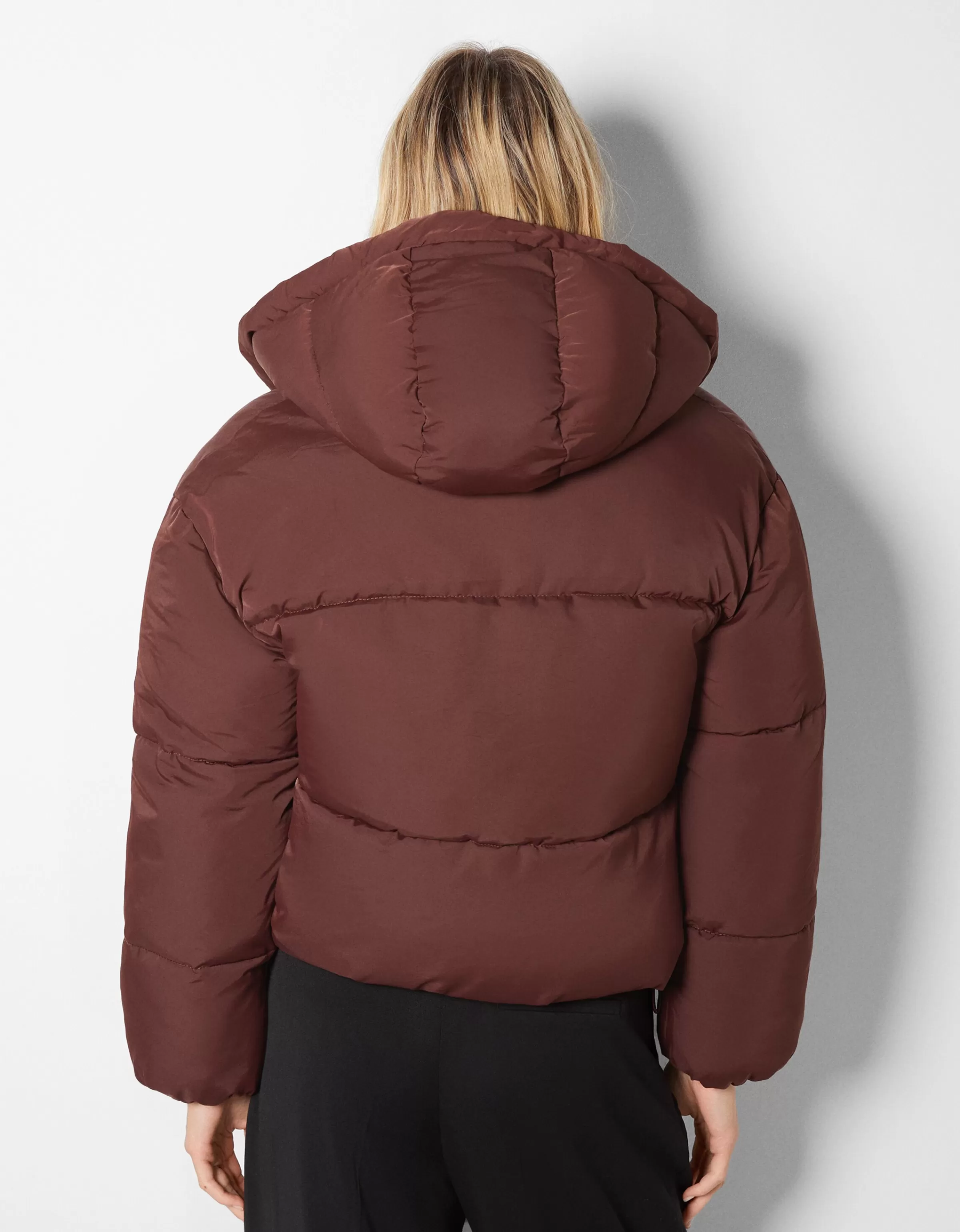 BERSHKA Vestes*Doudoune capuche oversize Marron