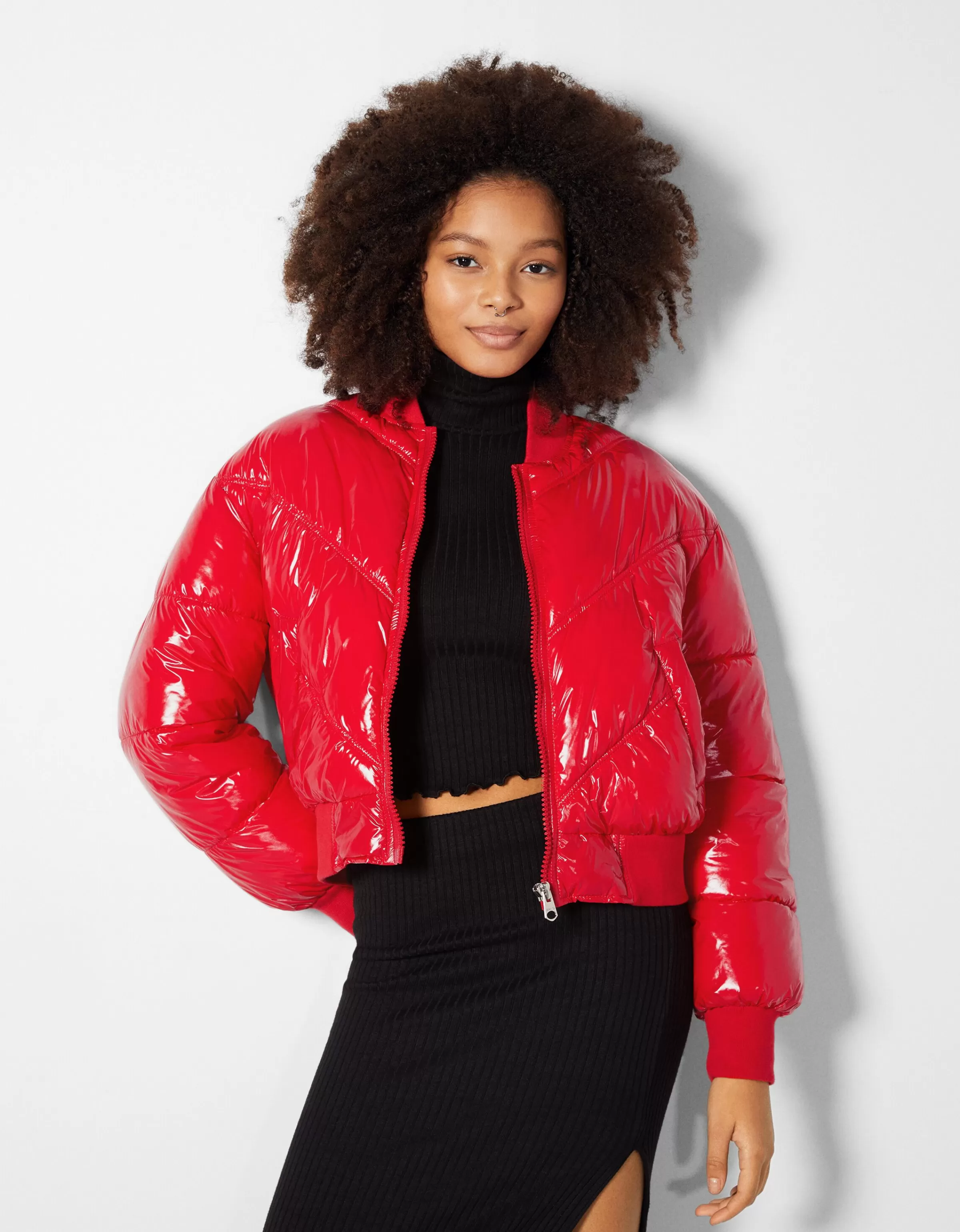 BERSHKA Vestes*Doudoune vinyle Rouge