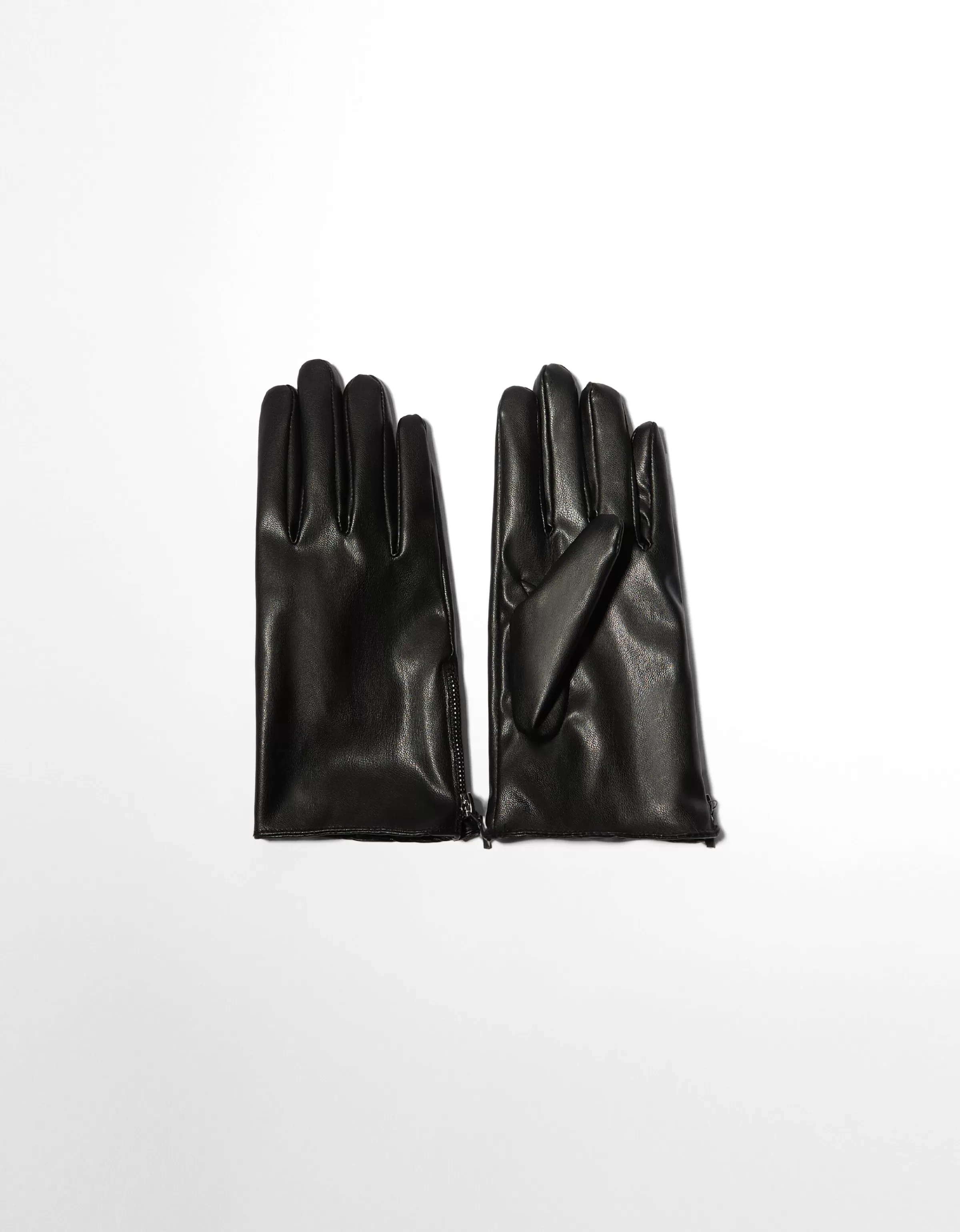 BERSHKA Similicuir*Gants similicuir fermeture Éclair Noir