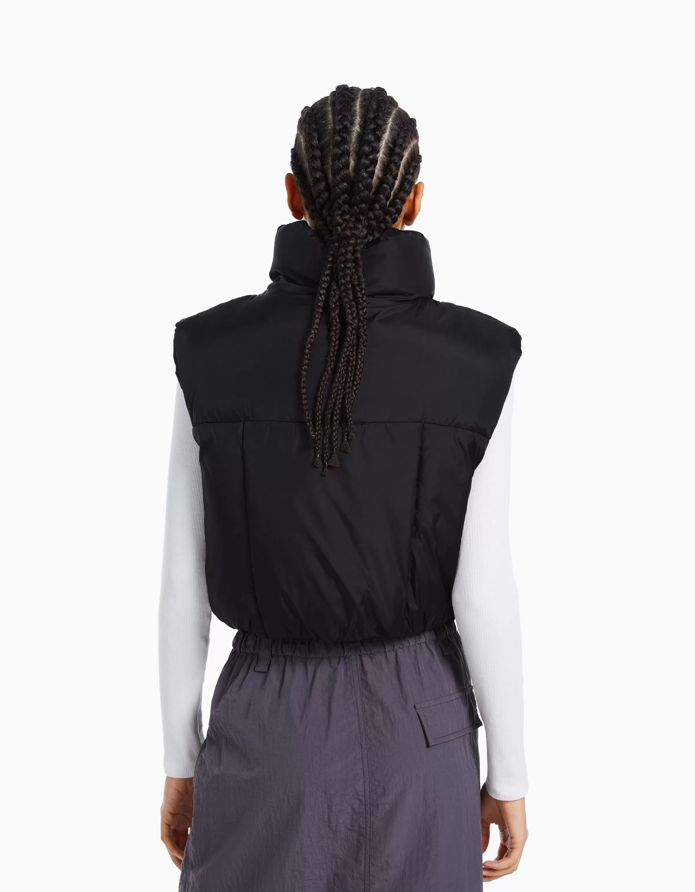 BERSHKA Vestes*Gilet cropped sans manches effet nylon Violet