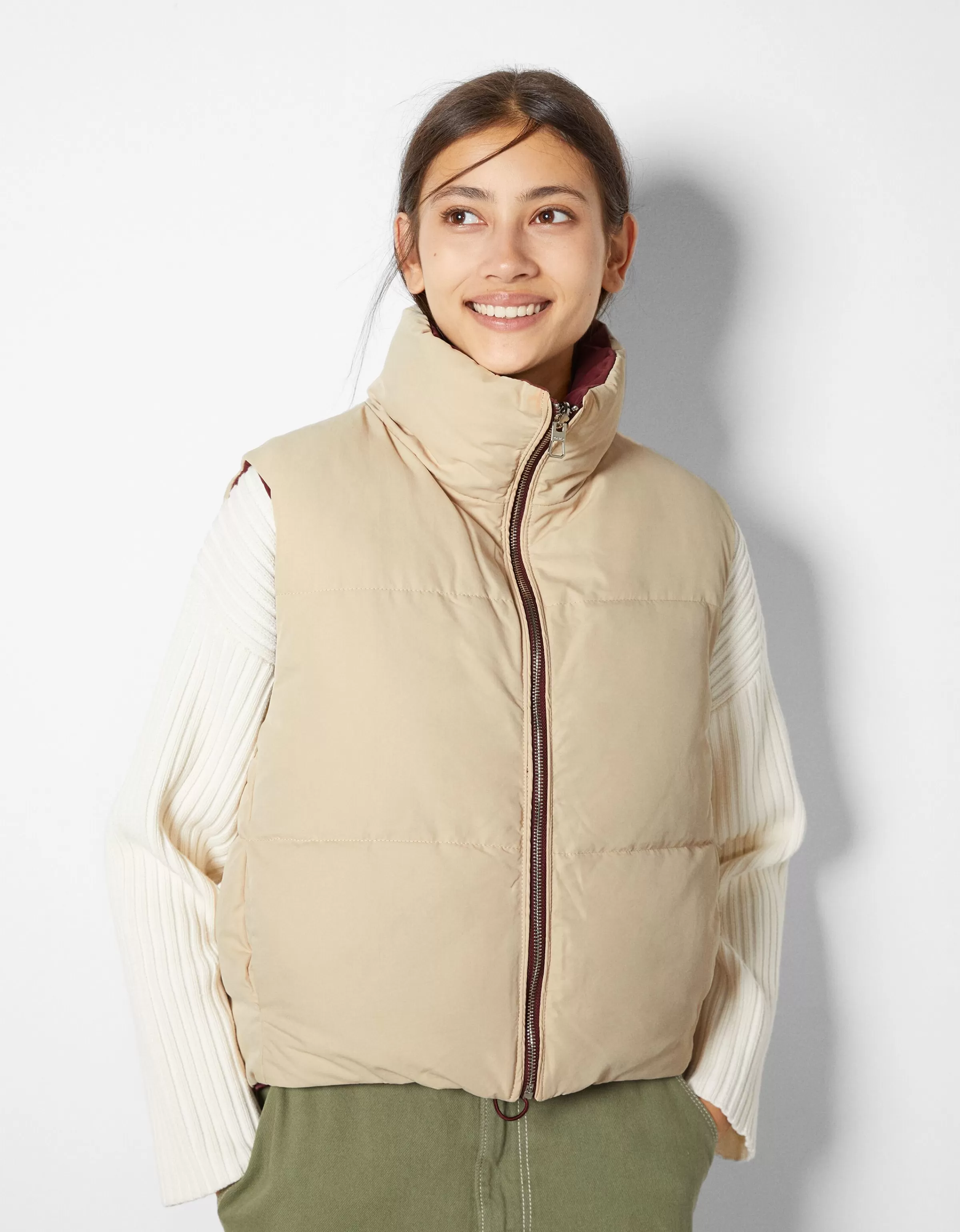 BERSHKA Vestes*Gilet cropped sans manches réversible Grenade