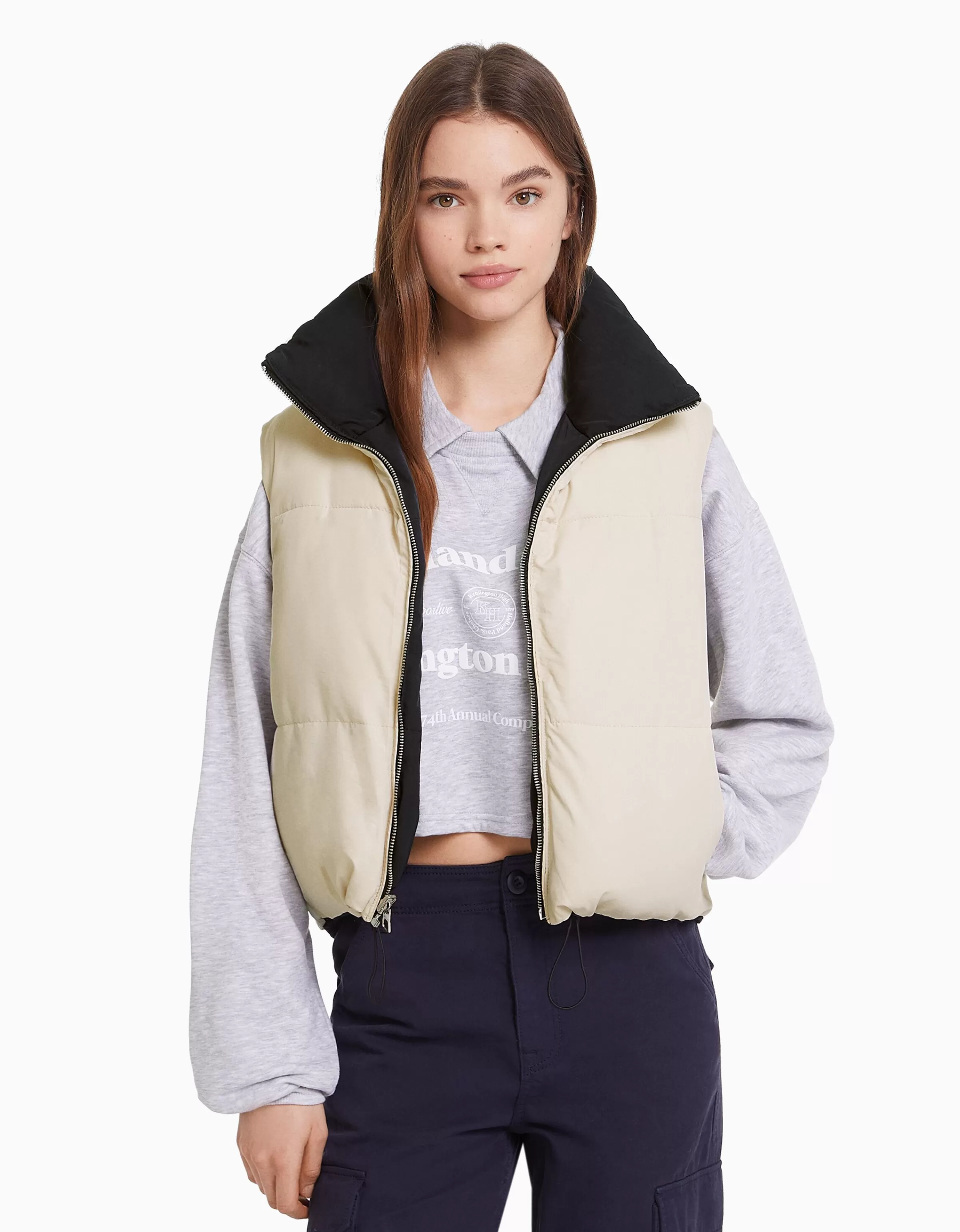 BERSHKA BSK Teen*Gilet cropped sans manches réversible Grenade