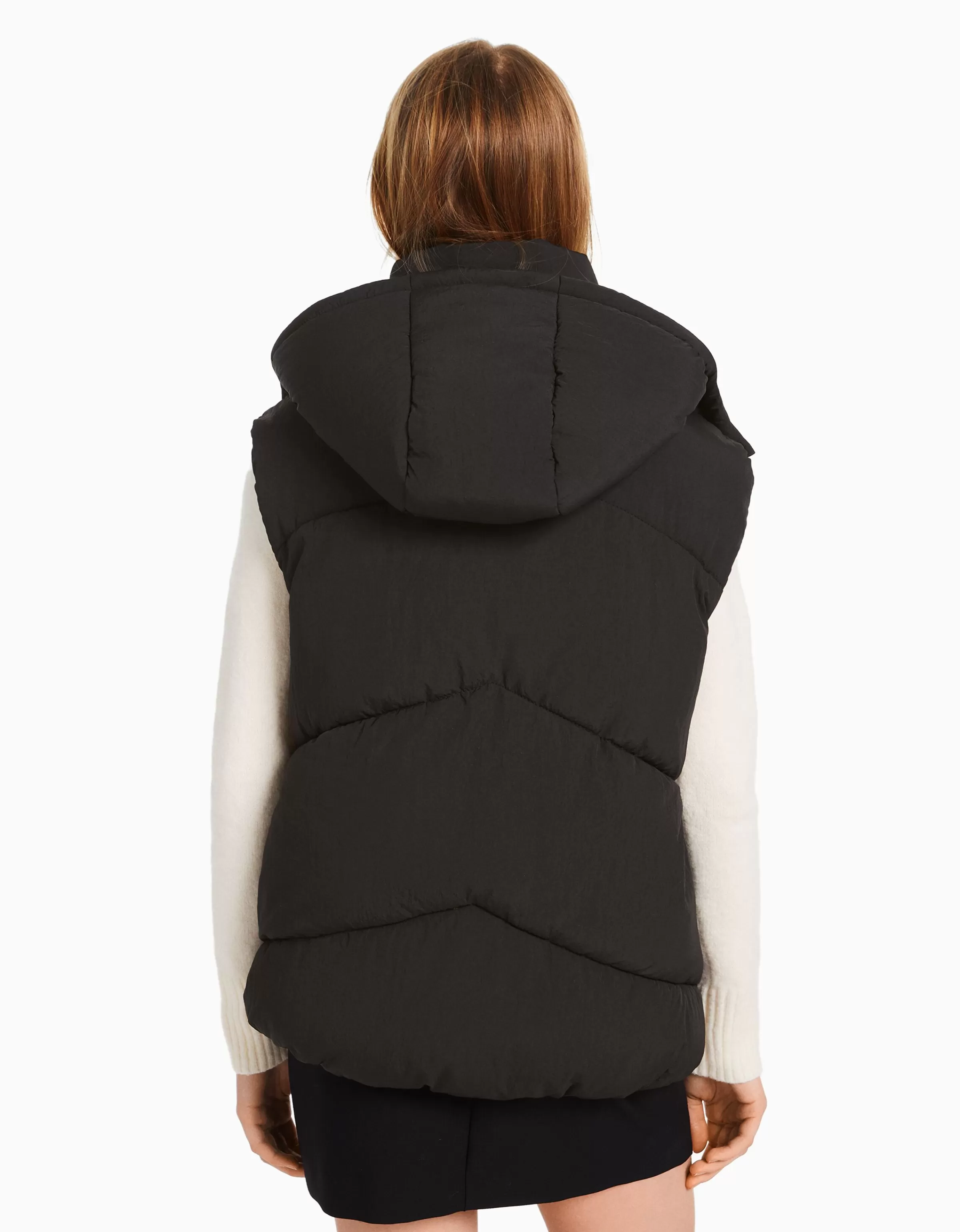 BERSHKA Vestes*Gilet sans manches rembourré capuche oversize Noir