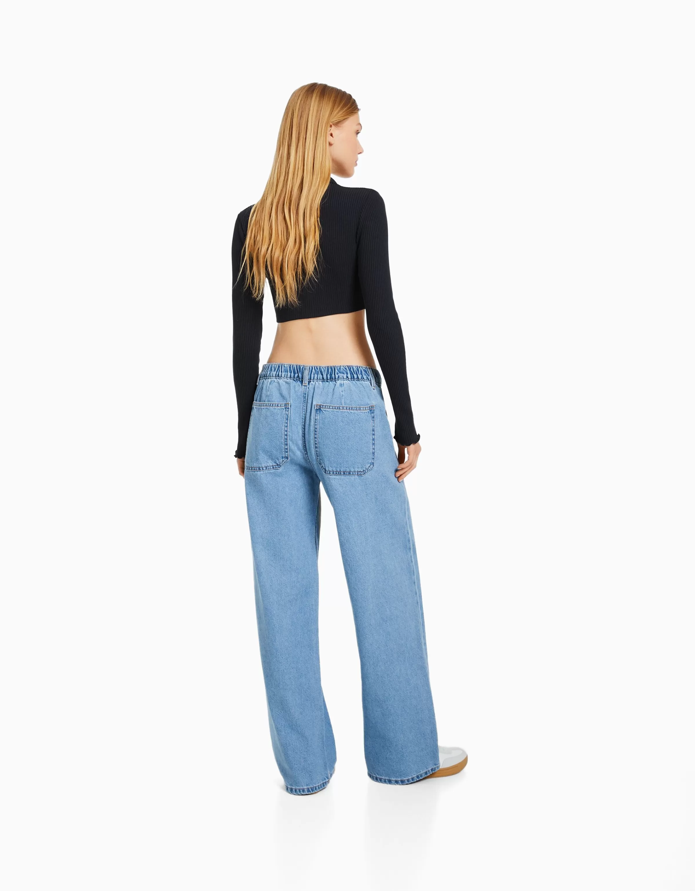 BERSHKA Jeans*Jean 90’s taille élastique poches Bleu lavé