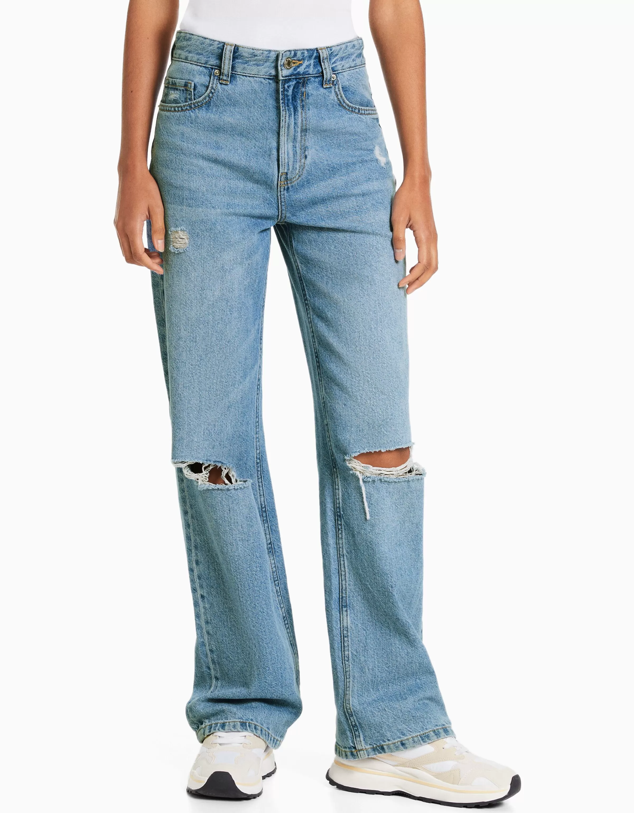 BERSHKA Jeans*Jean 90’s wide déchiré Bleu