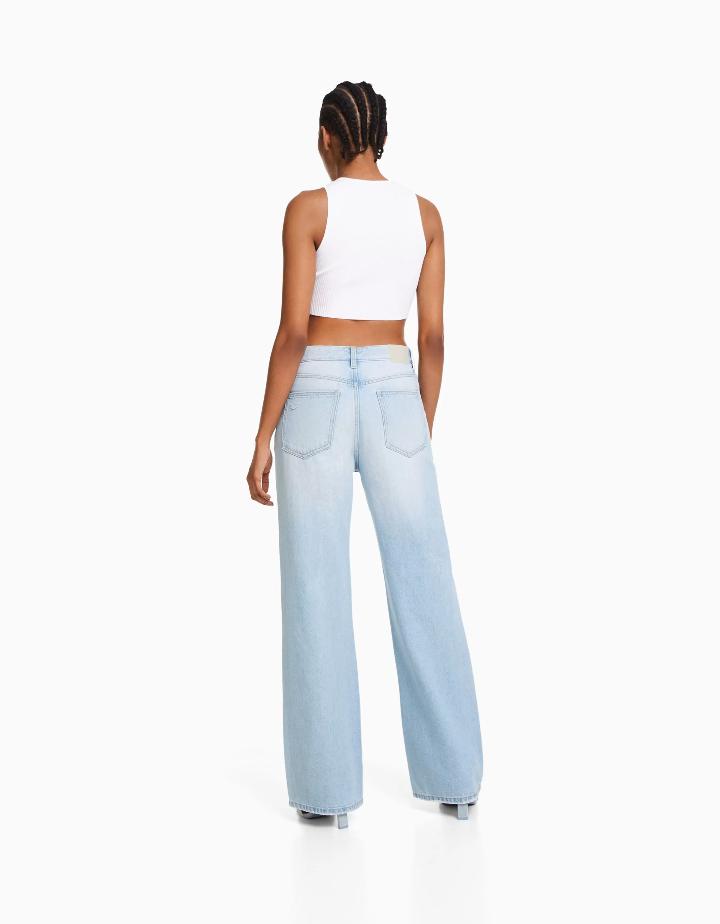 BERSHKA Jeans*Jean 90’s wide leg déchiré Bleu lavé