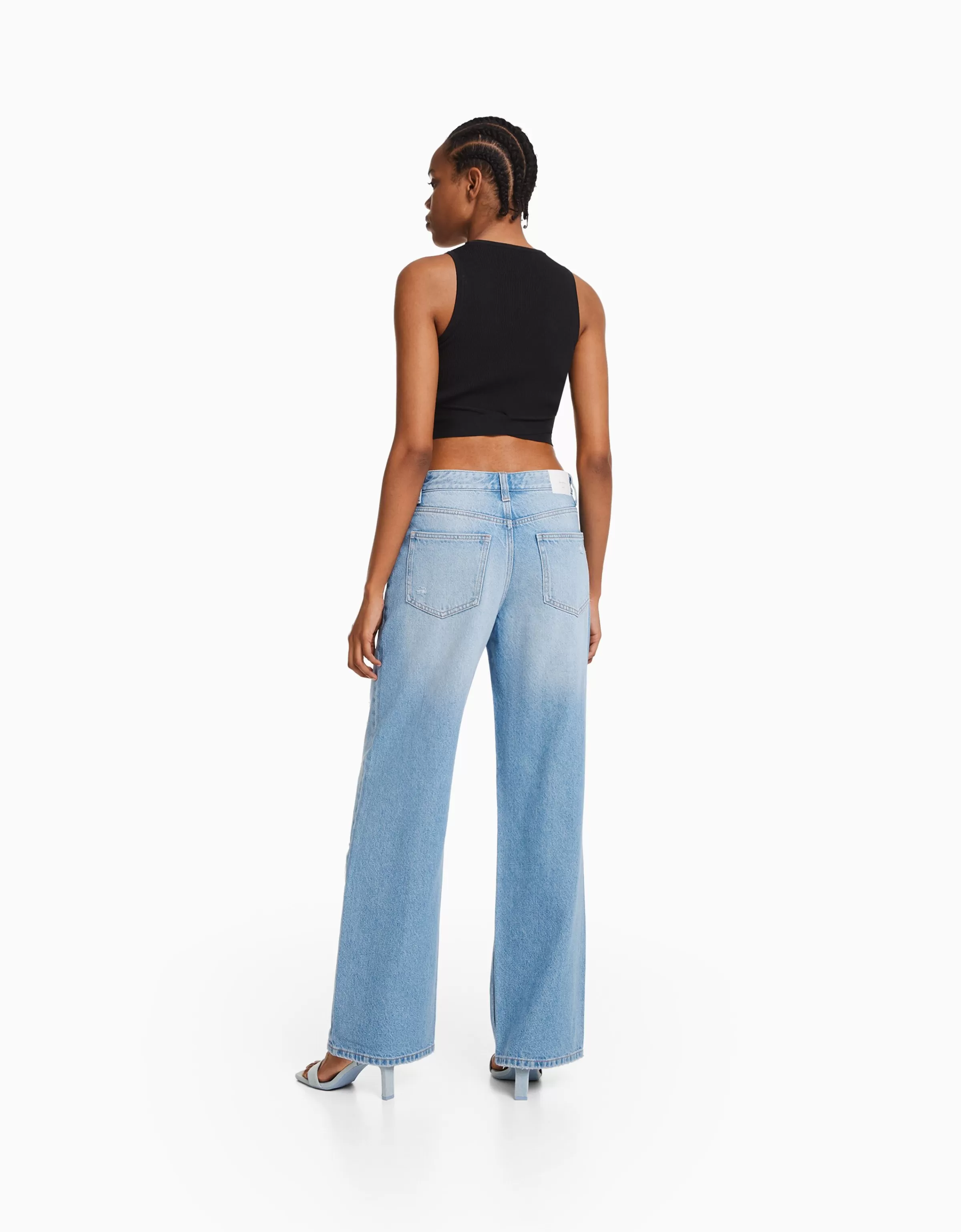 BERSHKA Jeans*Jean 90’s wide leg déchiré Bleu lavé