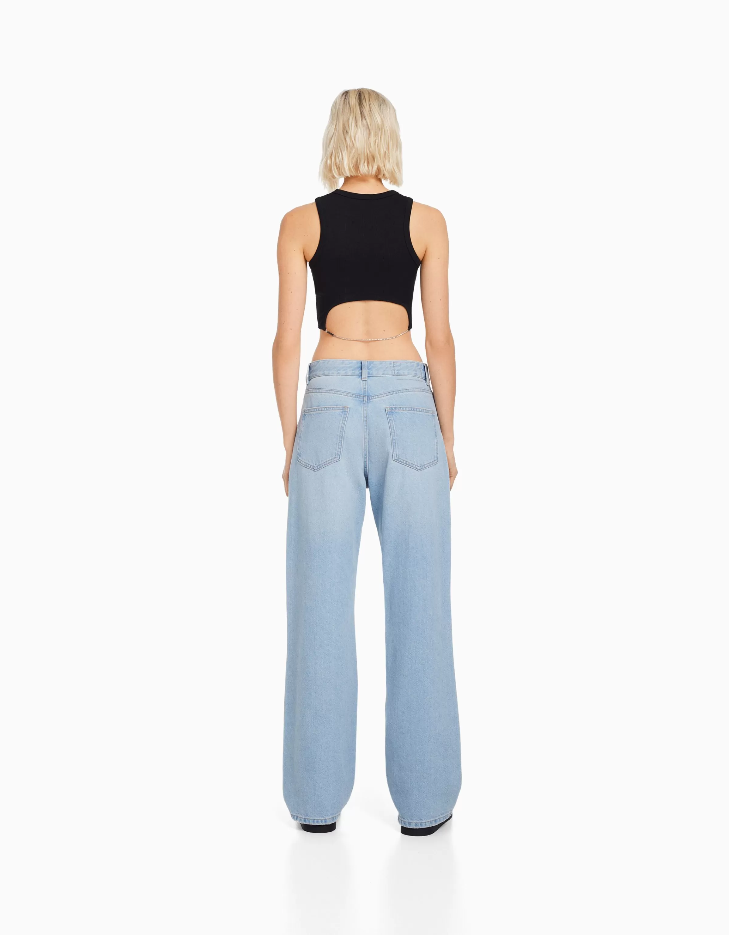 BERSHKA Jeans*Jean 90’s wide leg déchiré Bleu