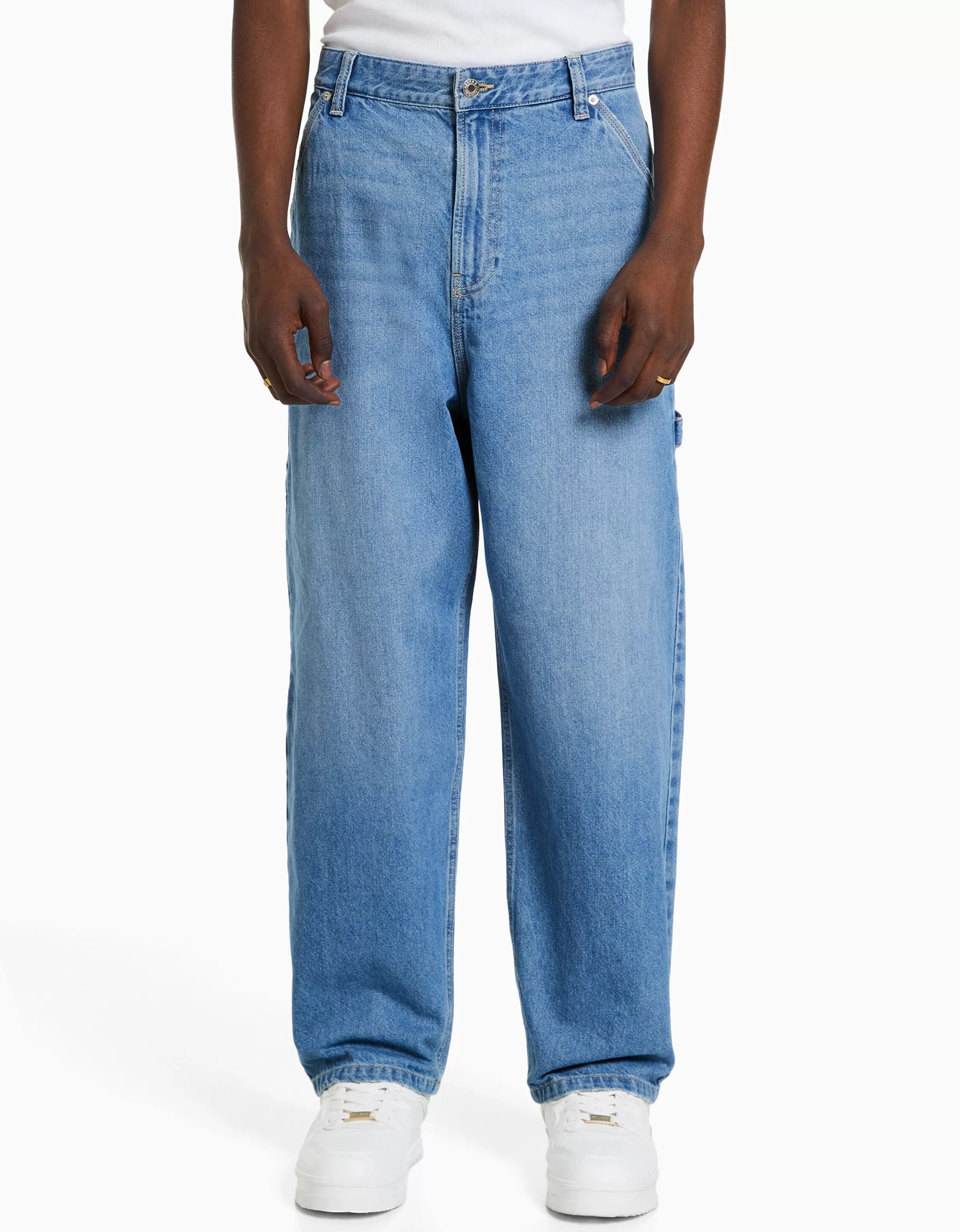 BERSHKA Vêtements*Jean baggy carpenter Bleu lavé