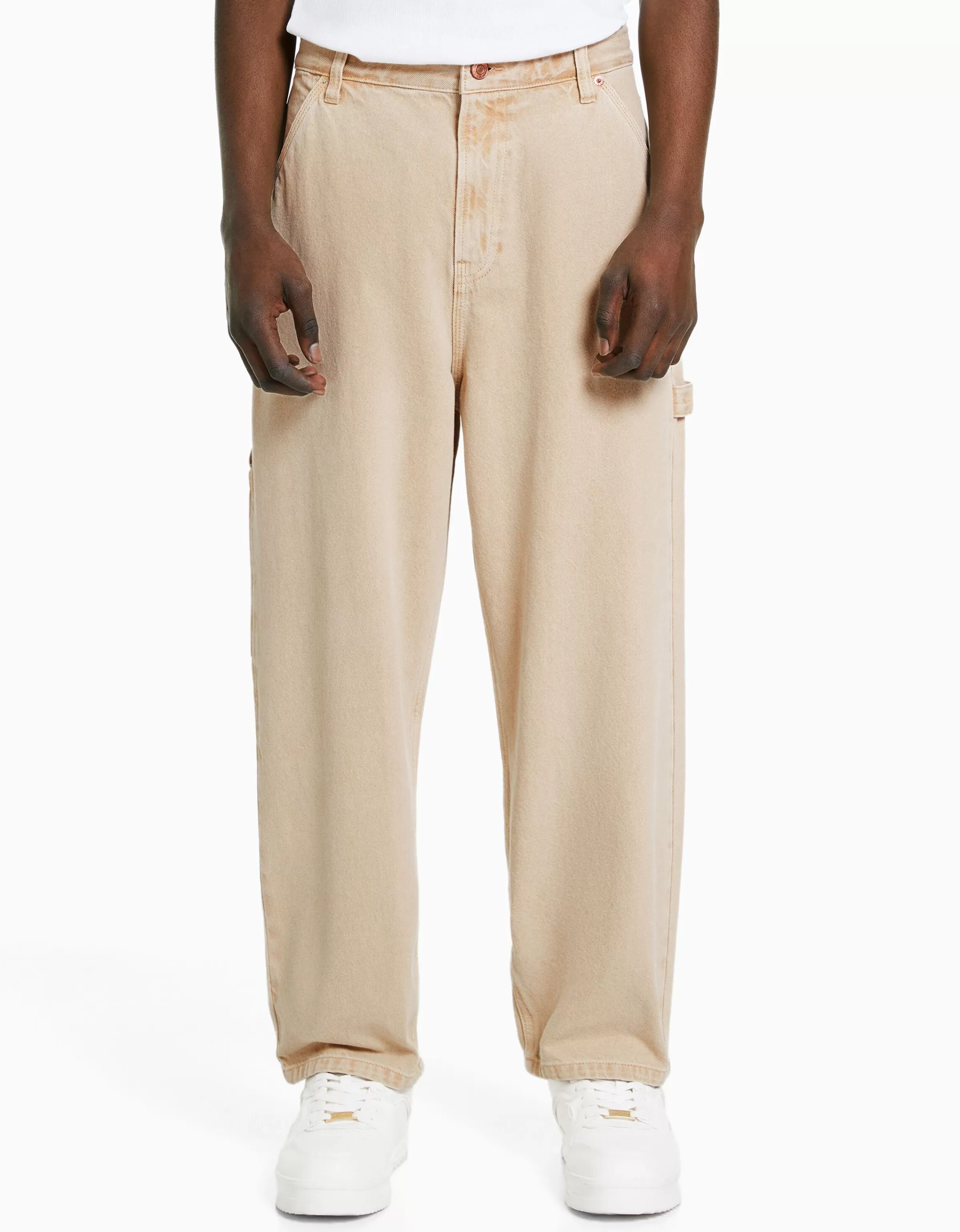 BERSHKA Vêtements*Jean baggy carpenter Blanc cassé