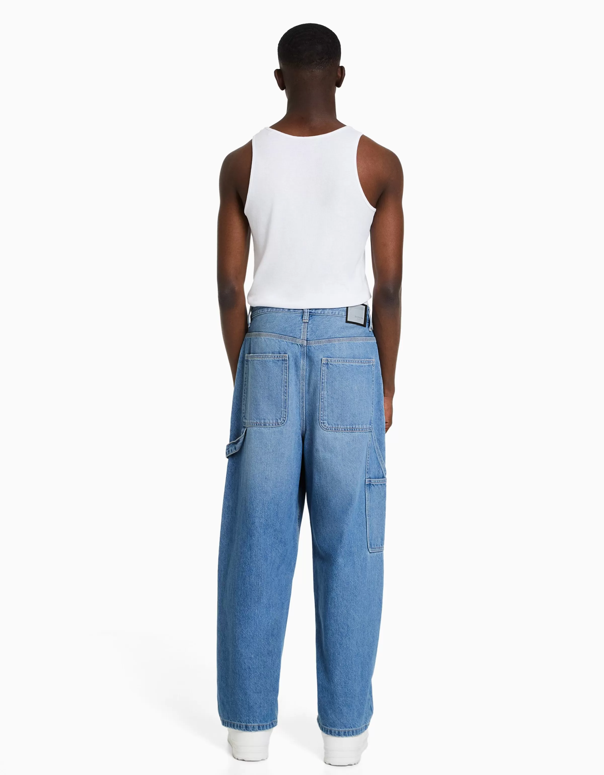 BERSHKA Vêtements*Jean baggy carpenter Bleu lavé