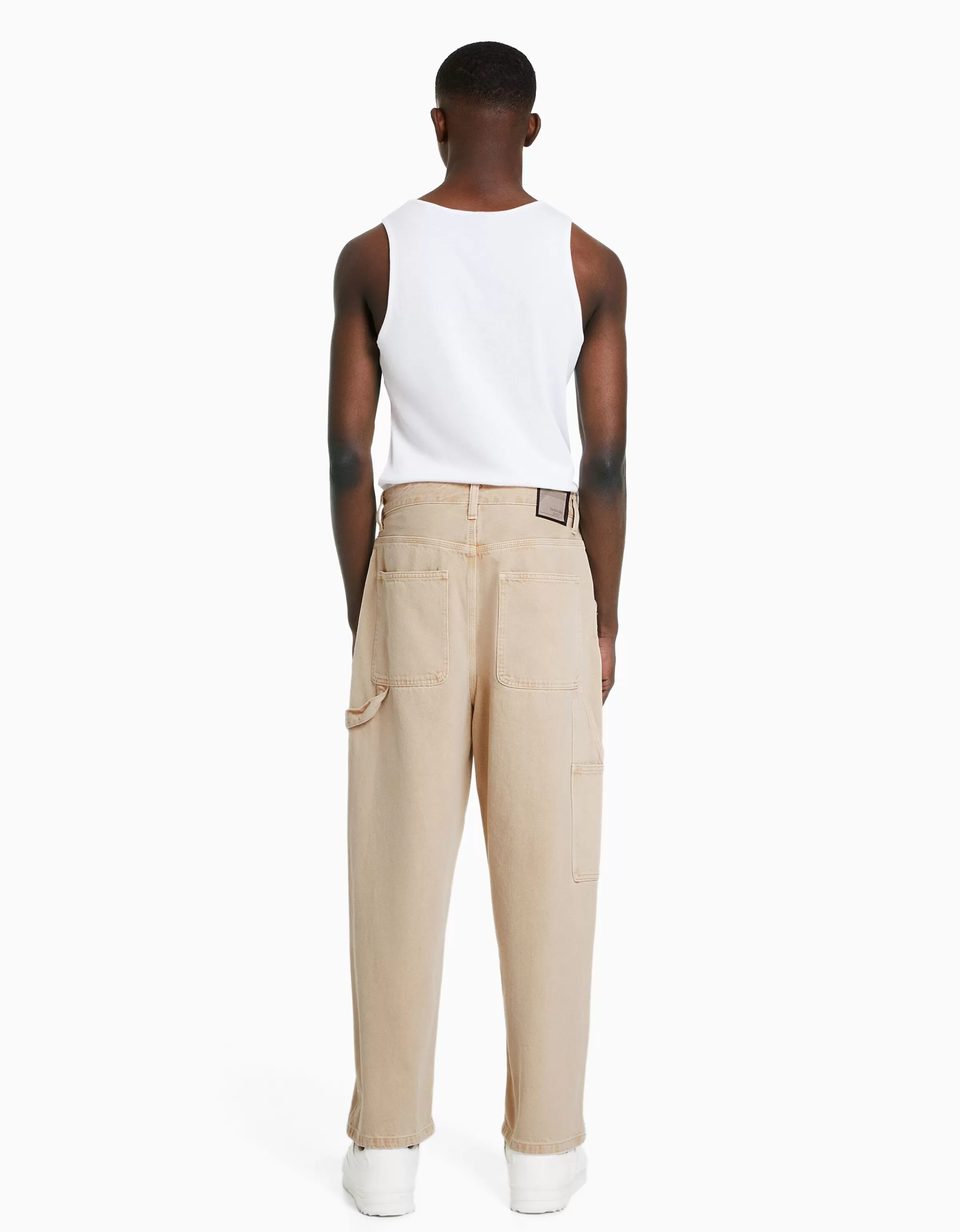 BERSHKA Vêtements*Jean baggy carpenter Blanc cassé