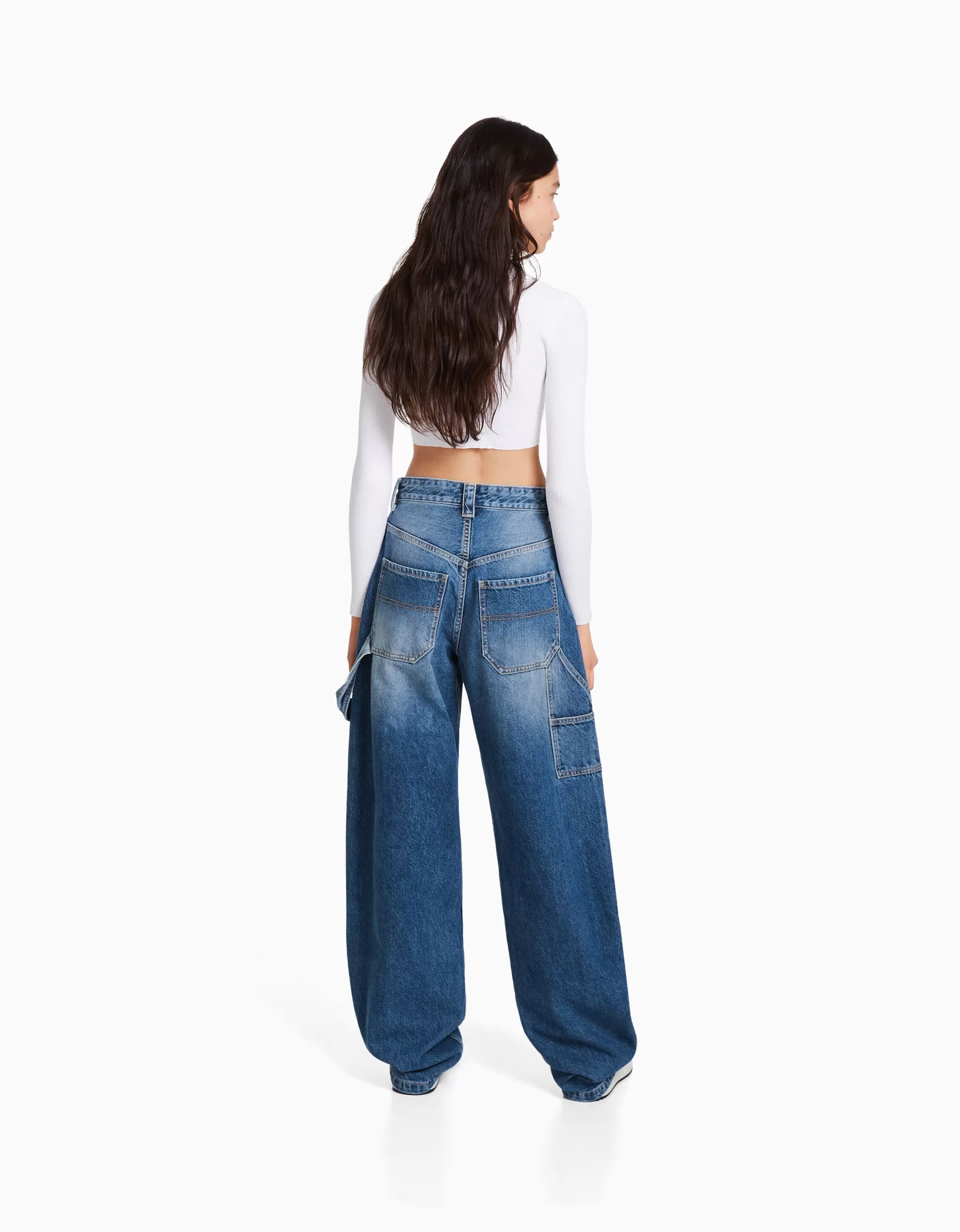 BERSHKA Vêtements*Jean balloon carpenter wide leg détail Bleu lavé