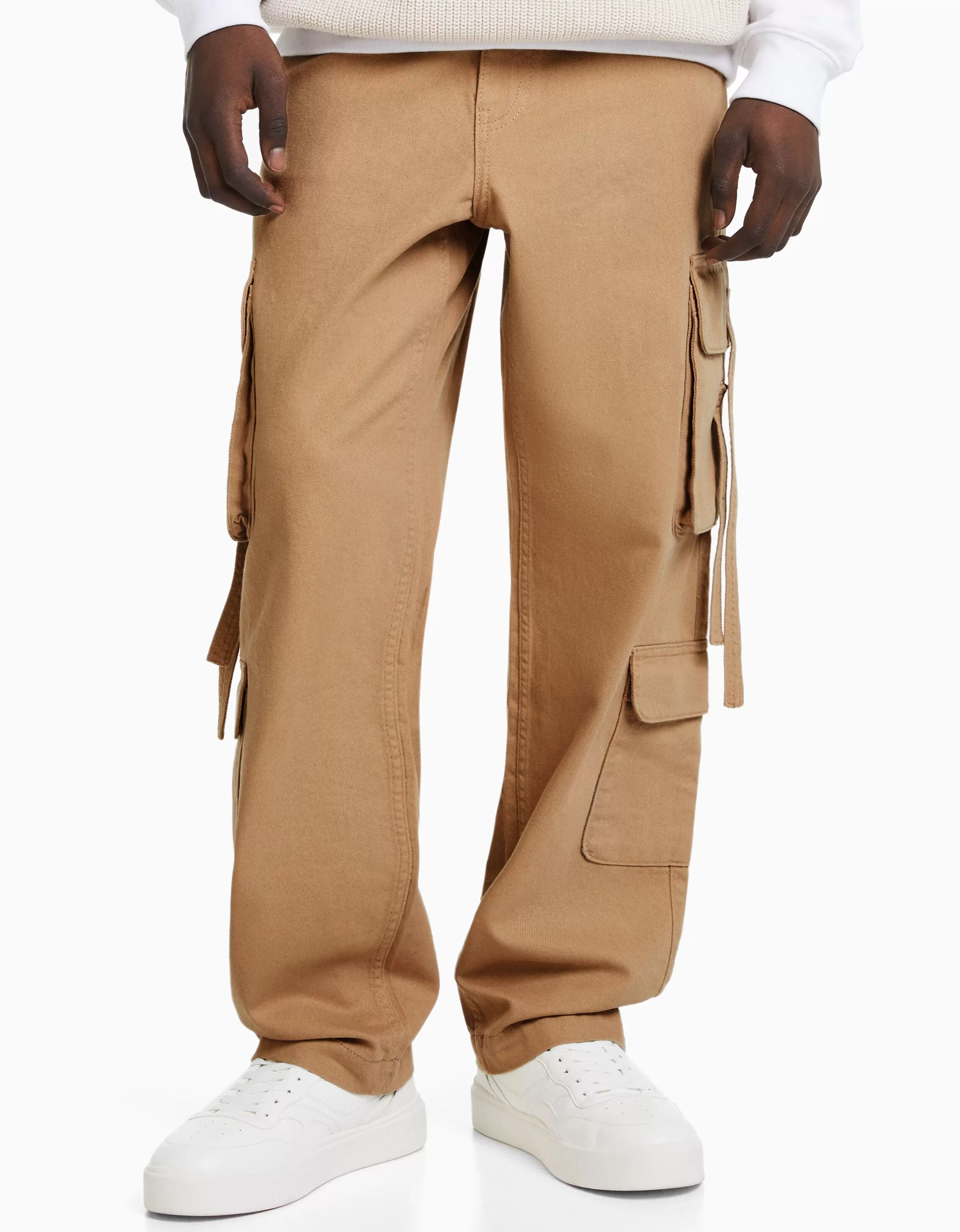 BERSHKA Vêtements*Jean cargo bandes Camel