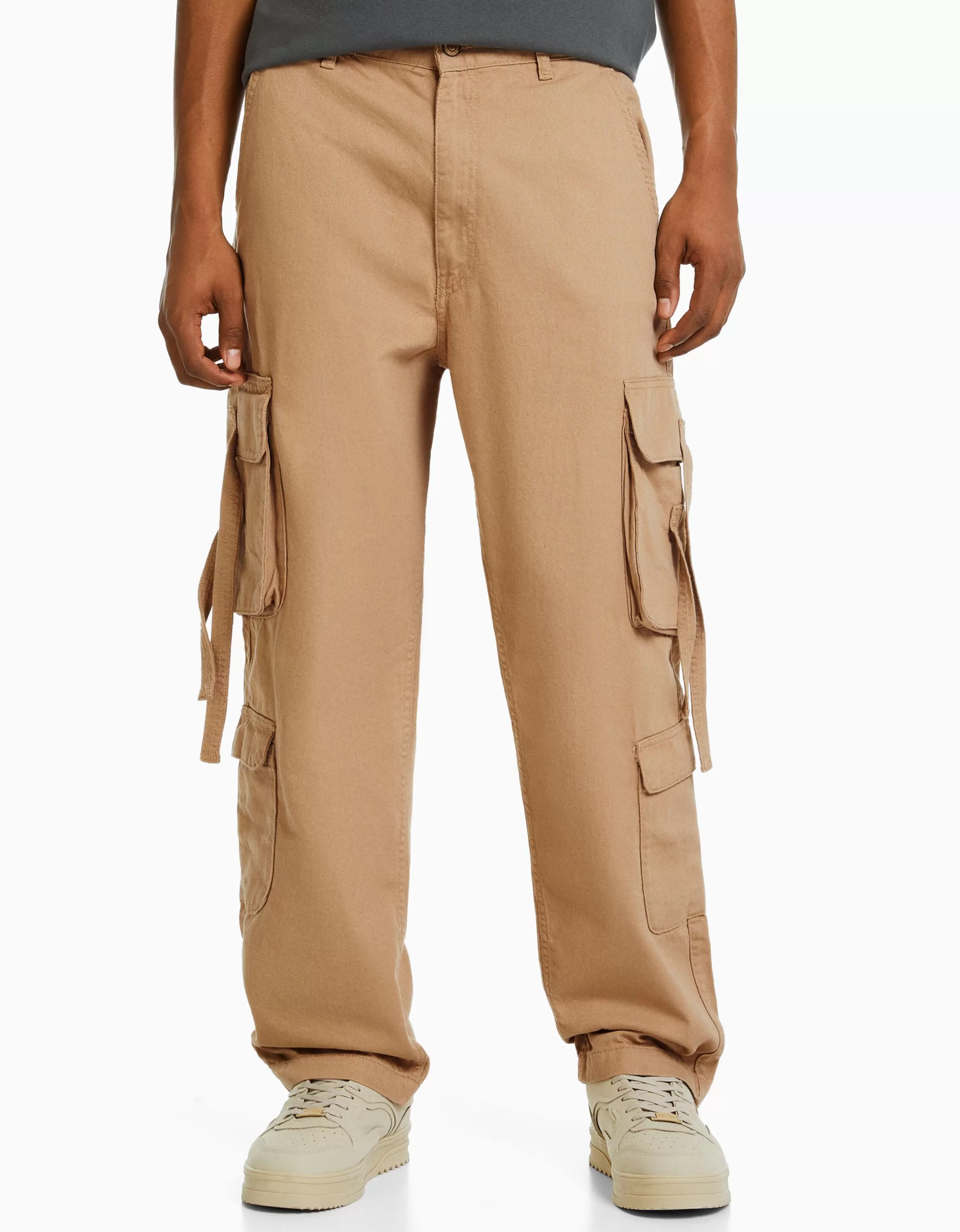 BERSHKA Vêtements*Jean cargo bandes Camel