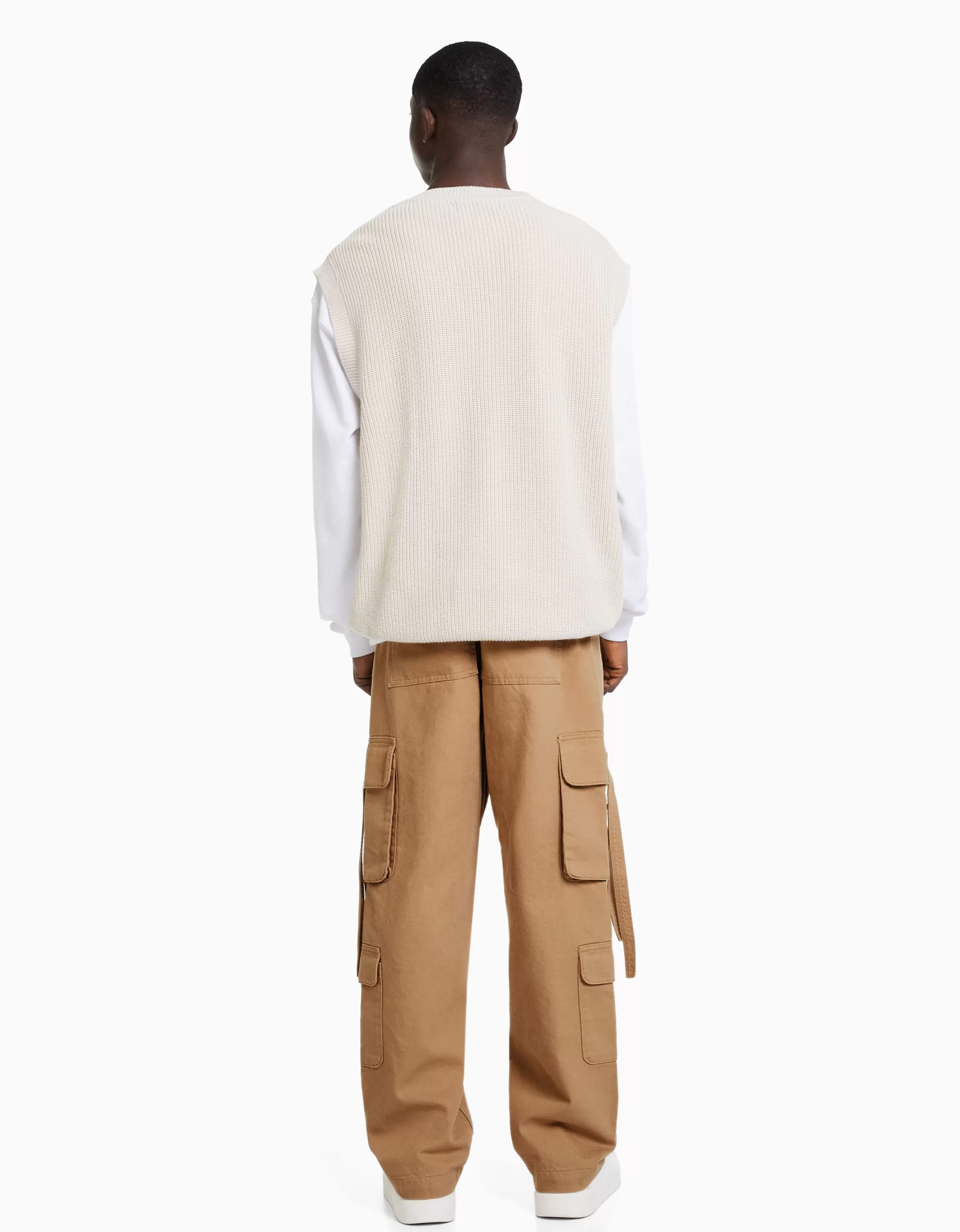 BERSHKA Vêtements*Jean cargo bandes Camel