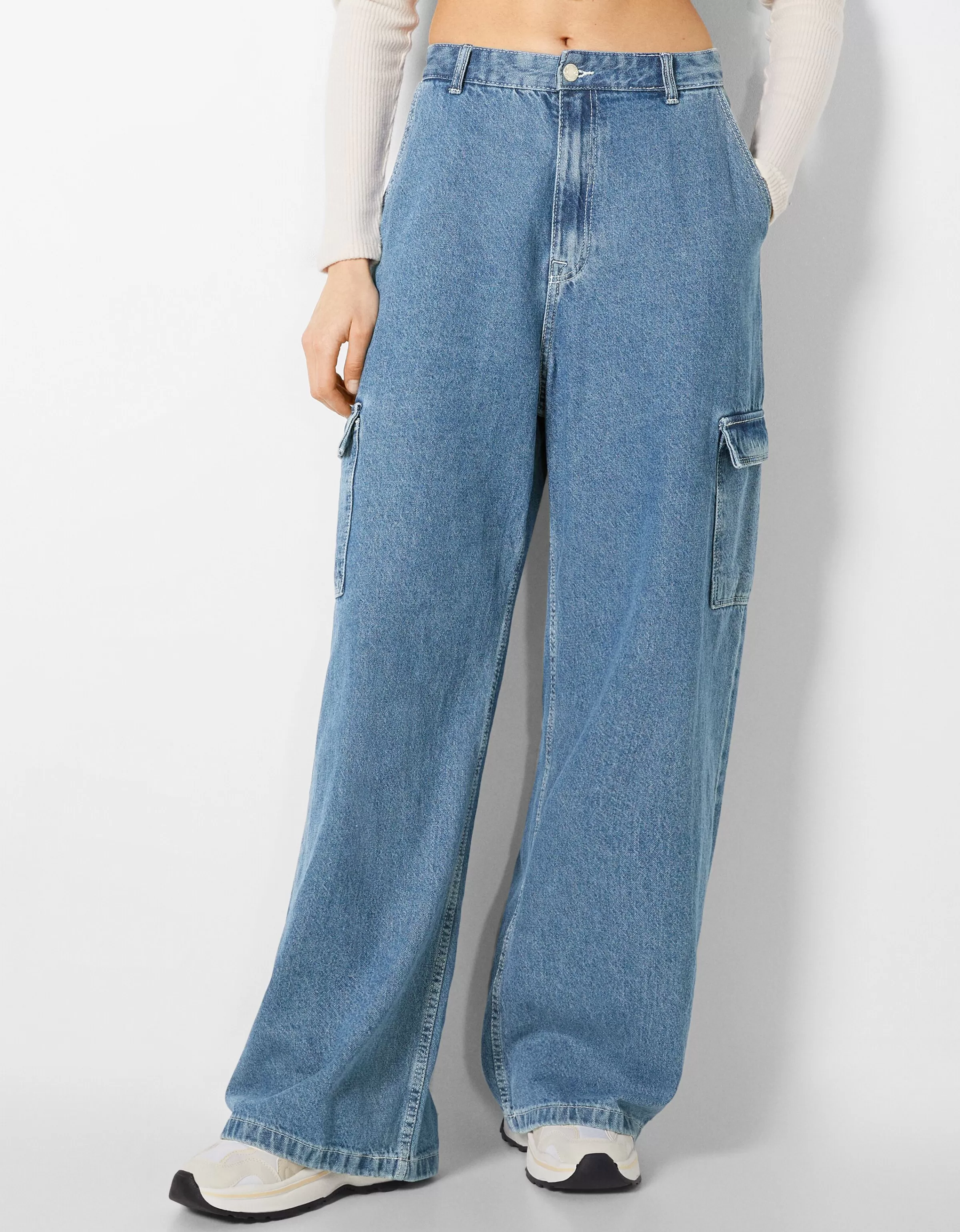 BERSHKA BSK Teen*Jean cargo wide Bleu