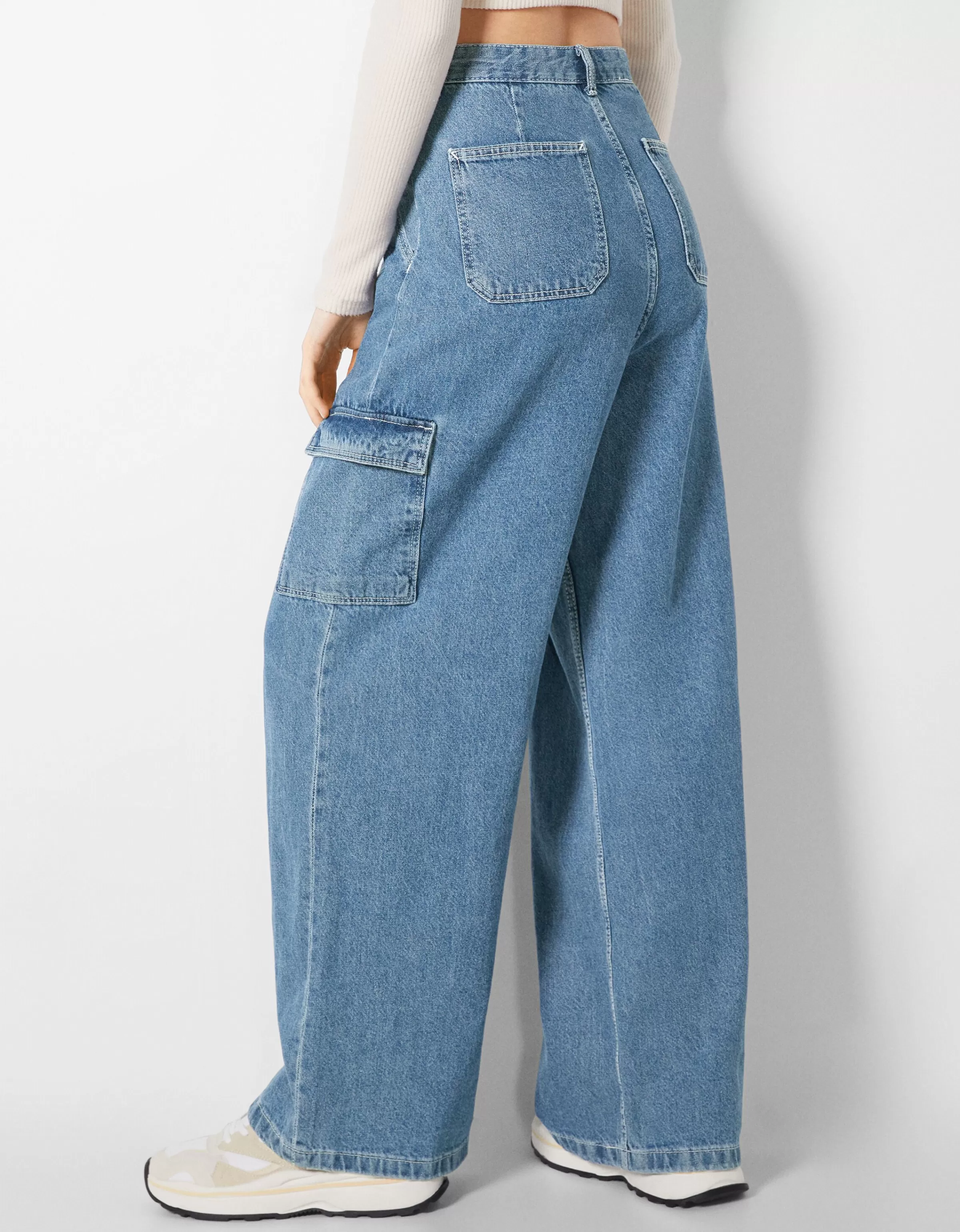 BERSHKA BSK Teen*Jean cargo wide Bleu