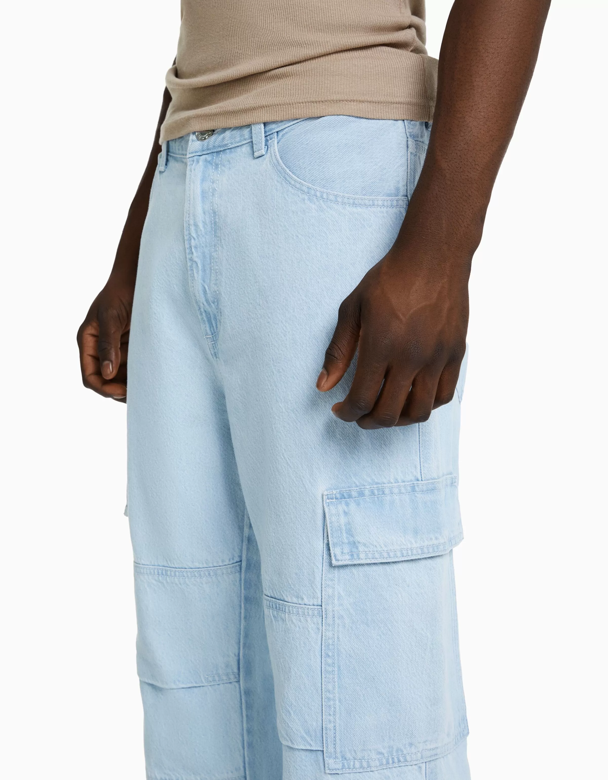 BERSHKA Vêtements*Jean cargo wide Bleu