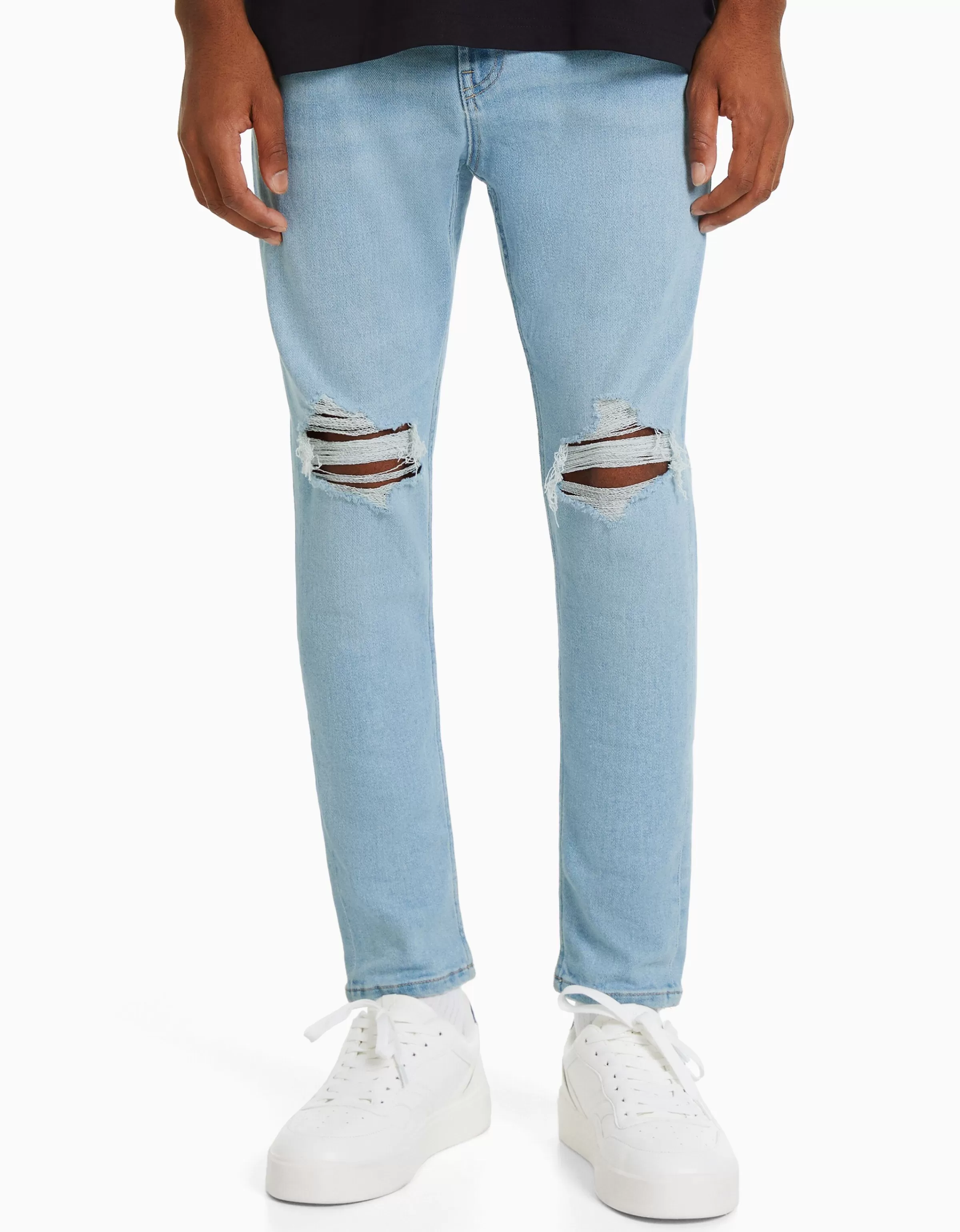 BERSHKA Jeans*Jean carotte déchiré Bleu