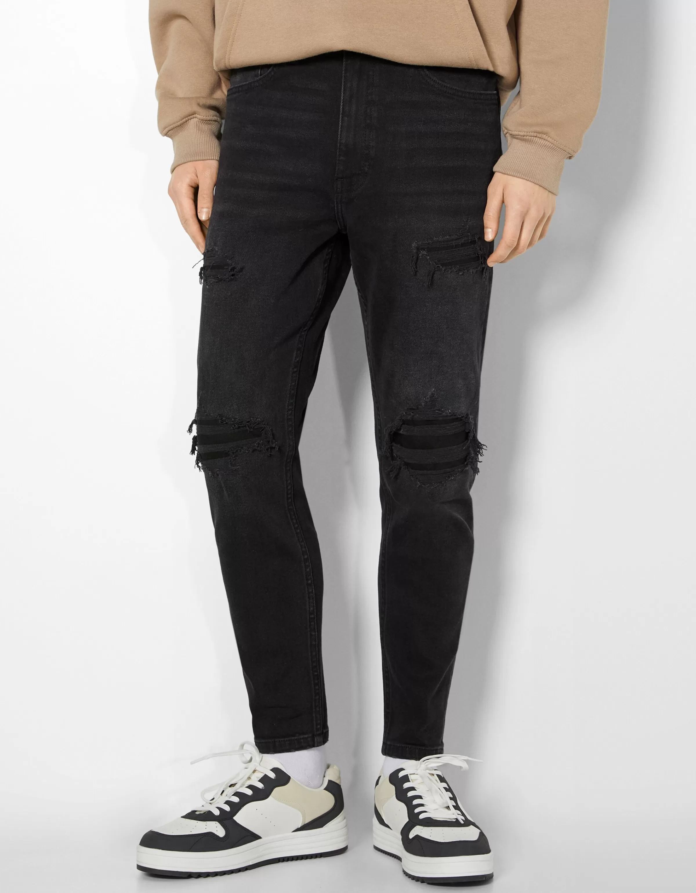 BERSHKA Jeans*Jean carotte déchiré Bleu