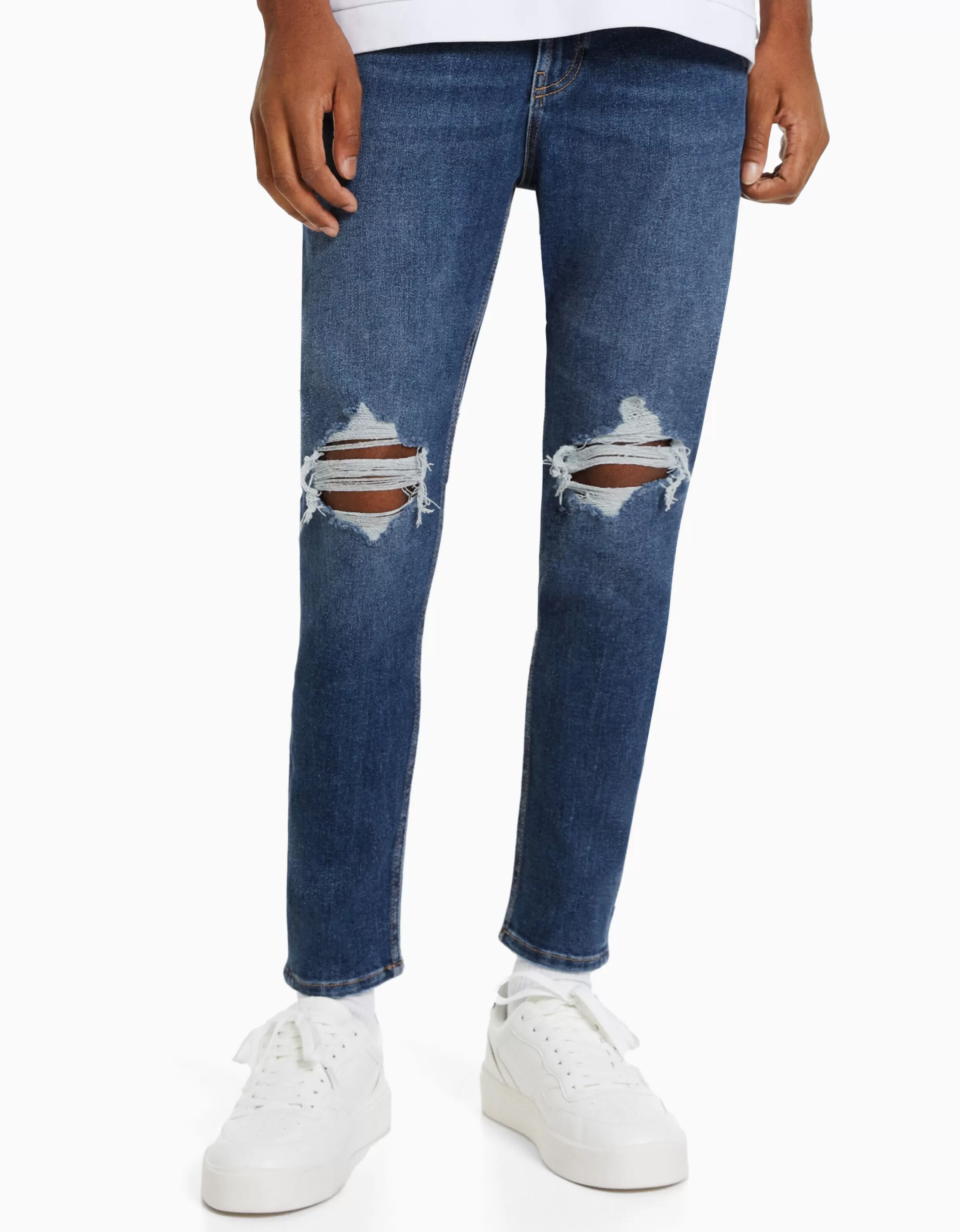 BERSHKA Jeans*Jean carotte déchiré Bleu