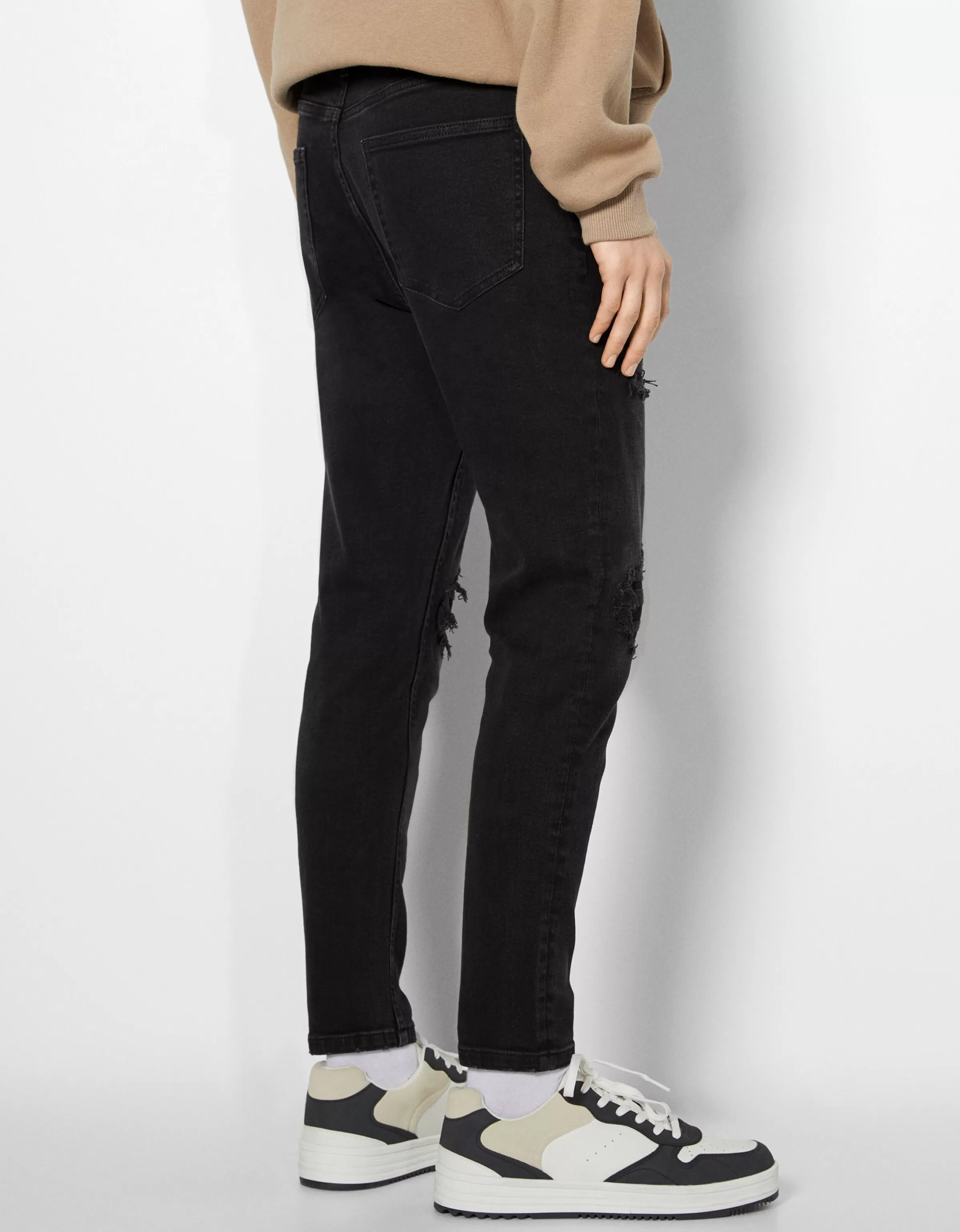 BERSHKA Jeans*Jean carotte déchiré Bleu