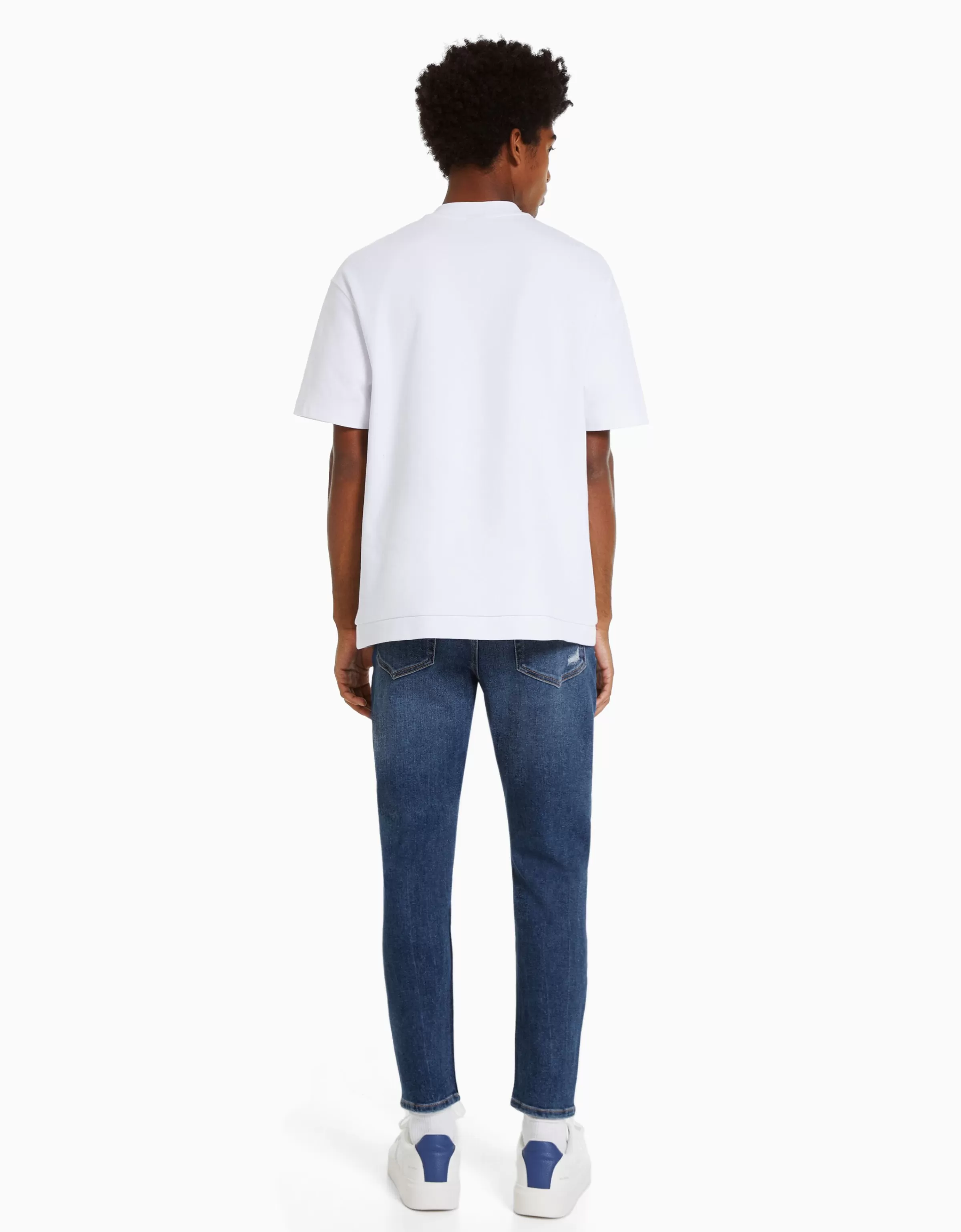 BERSHKA Jeans*Jean carotte déchiré Bleu