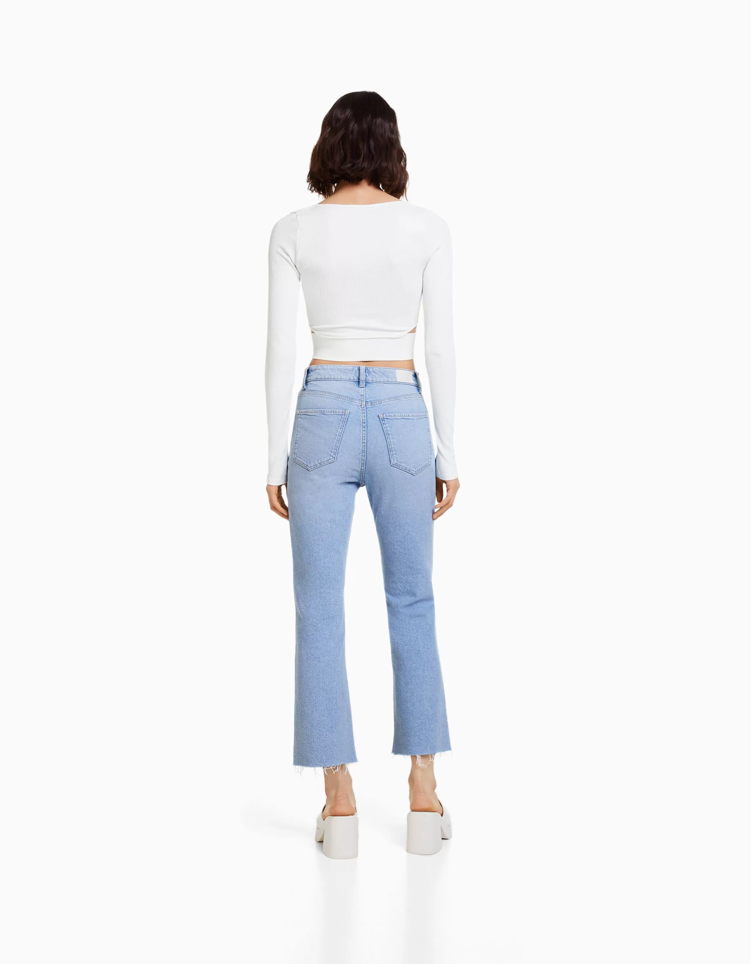 BERSHKA Vêtements*Jean cropped flare Bleu