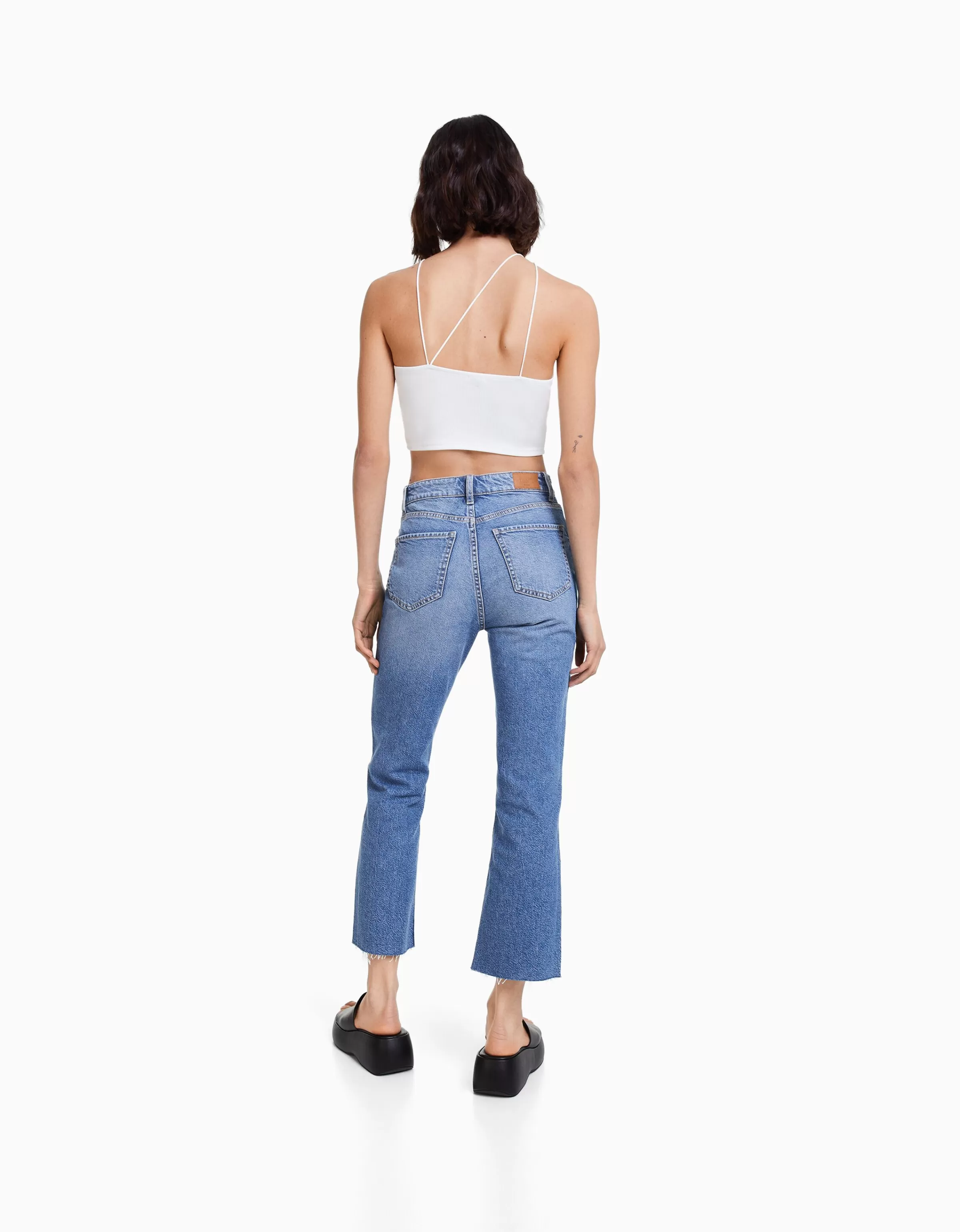 BERSHKA Vêtements*Jean cropped flare Bleu