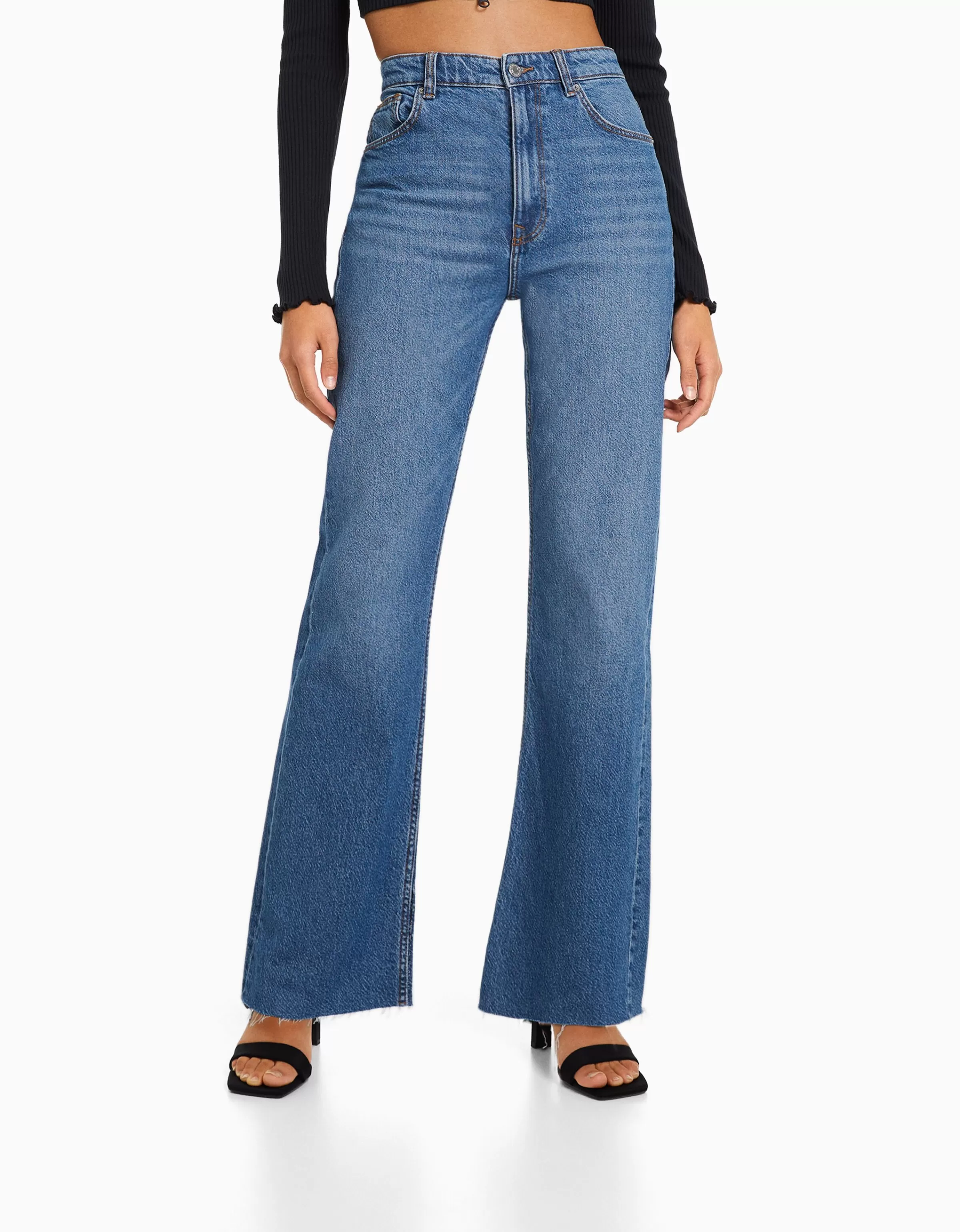 BERSHKA Jeans*Jean décontracté fente latérale Bleu